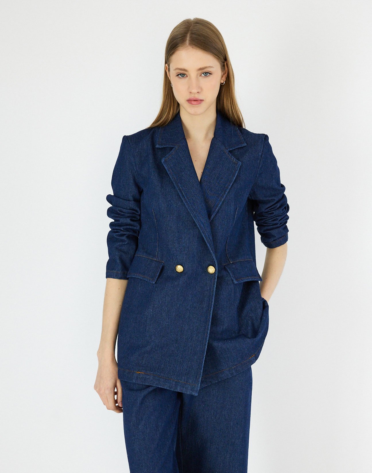 MARGOT DENIM DOUBLE-BREASTED BLAZER