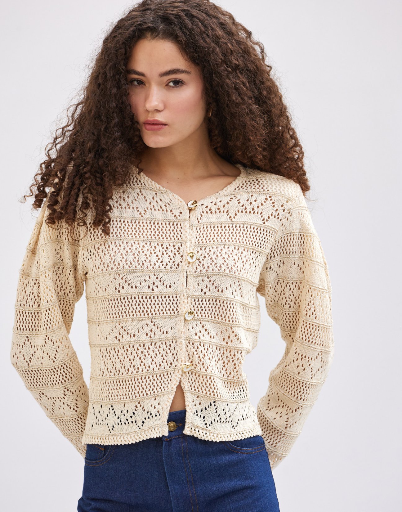 Cutwork knit cardigan