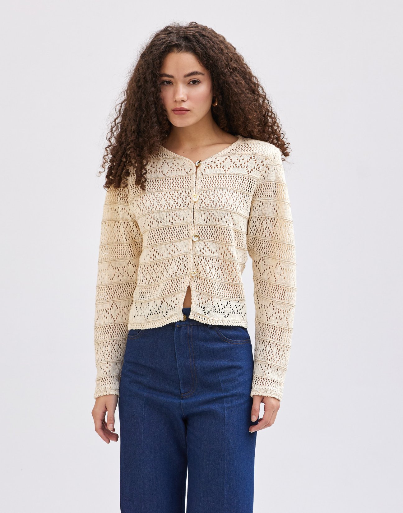 Cutwork knit cardigan