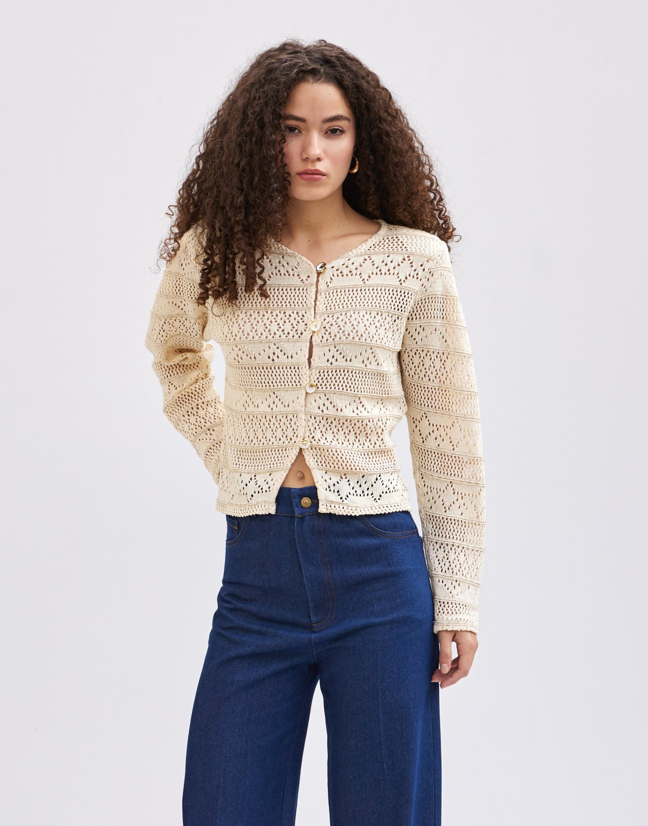 Cutwork knit cardigan
