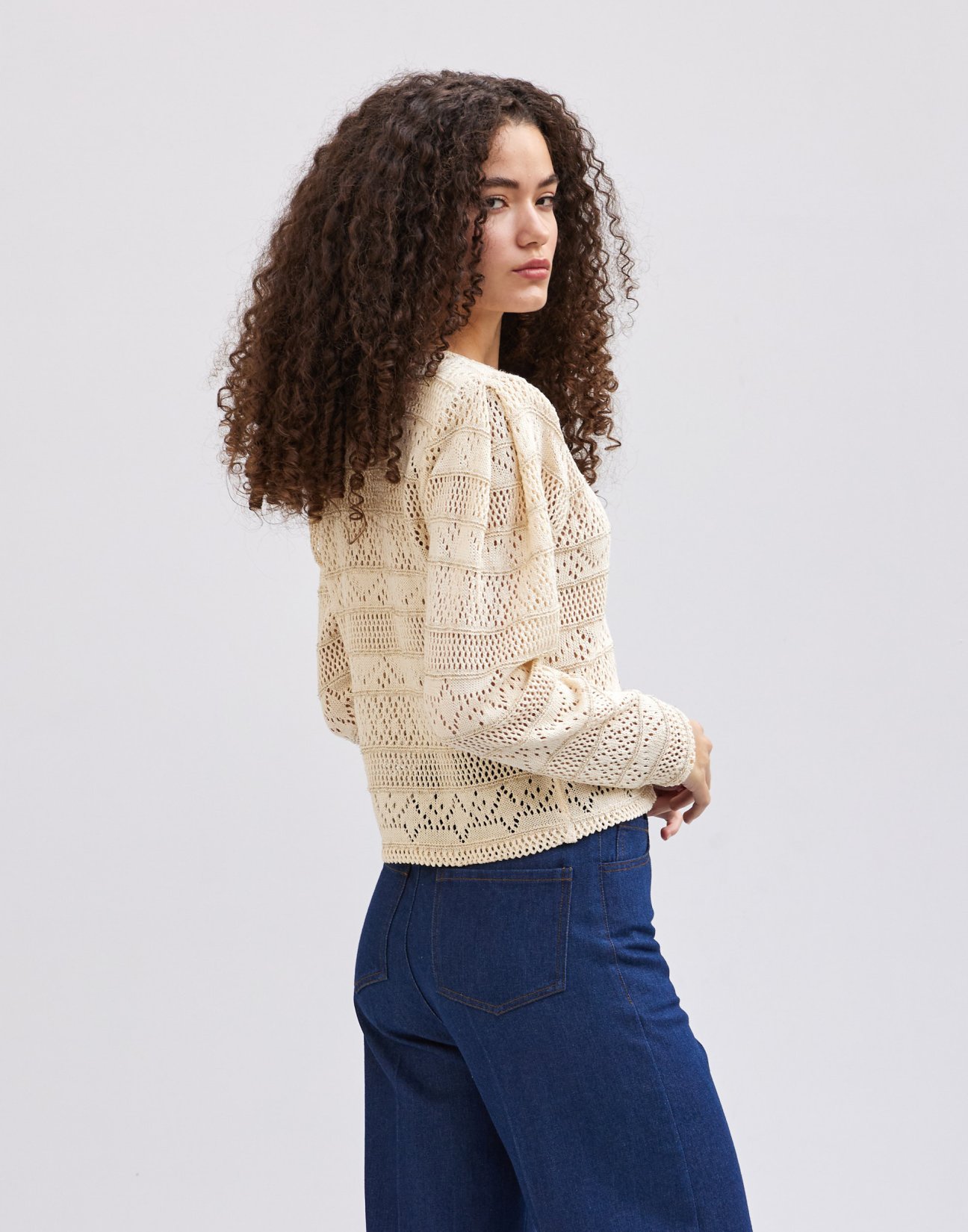 Cutwork knit cardigan