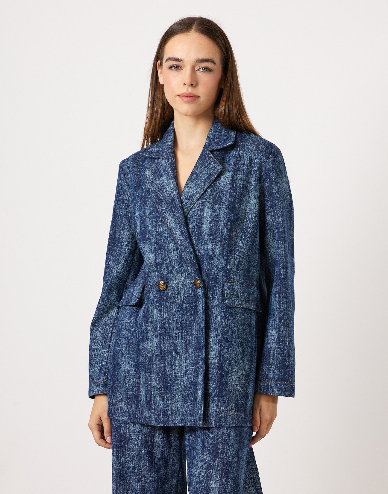 Double-breasted denim blazer