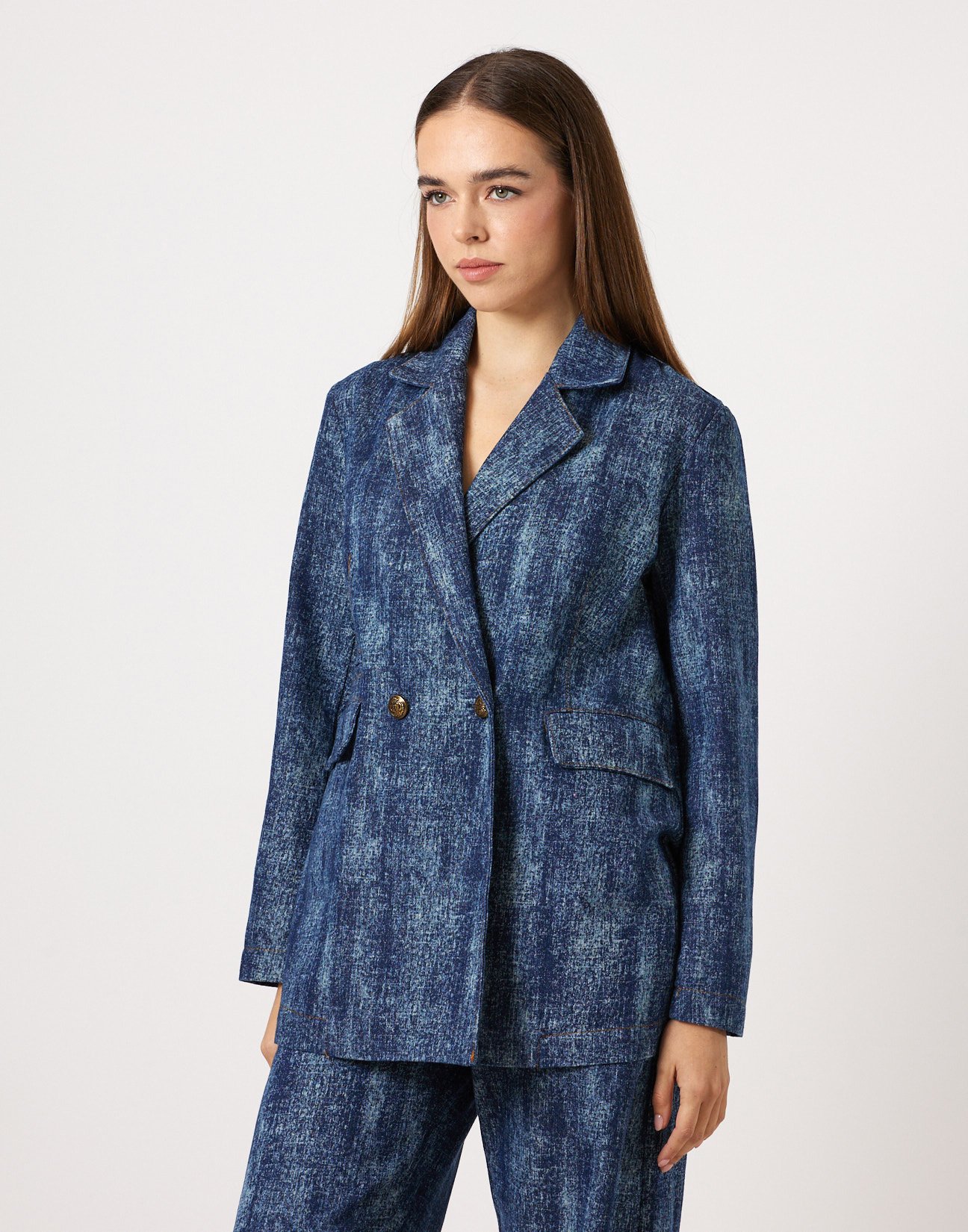 Double-breasted denim blazer