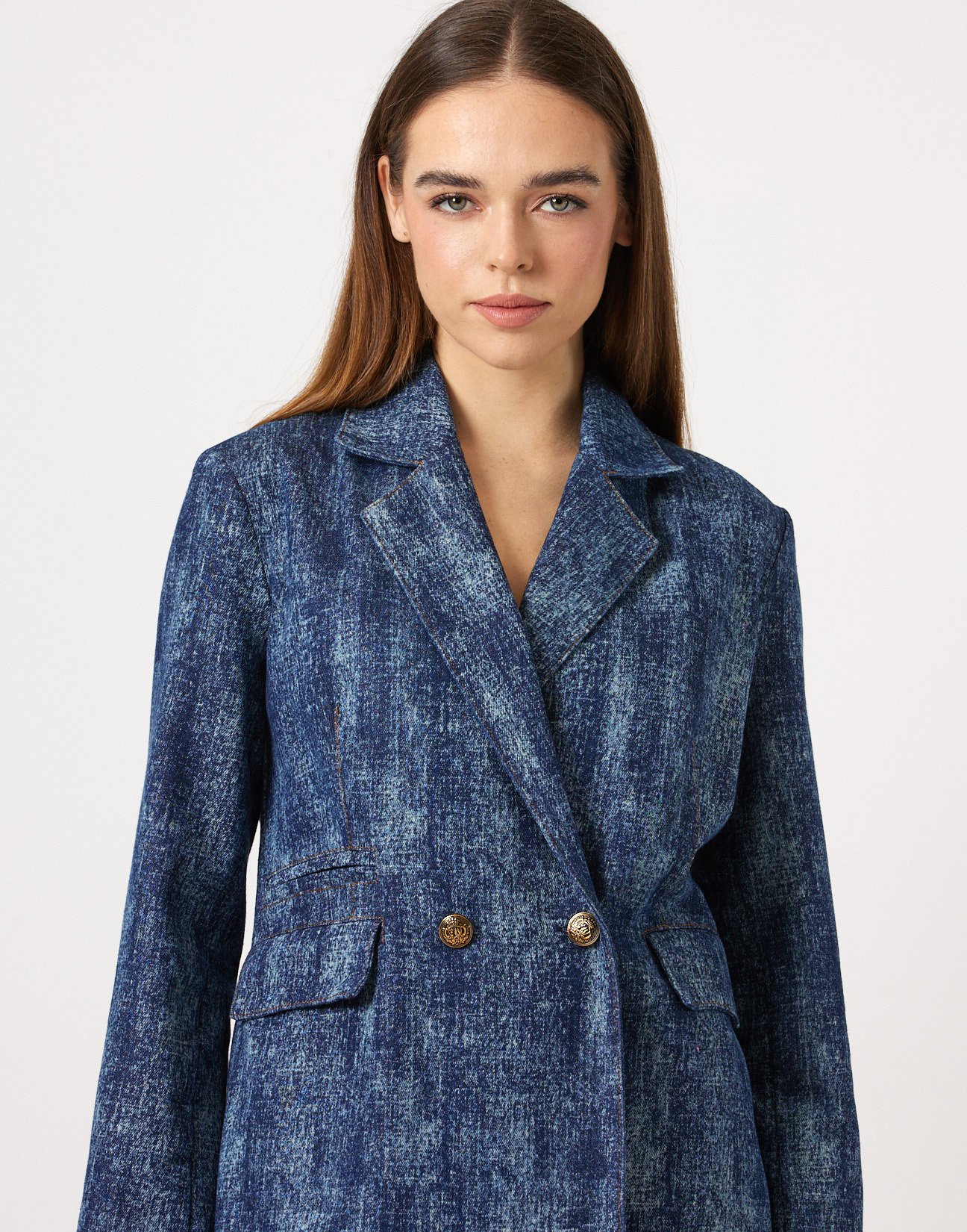 Double-breasted denim blazer