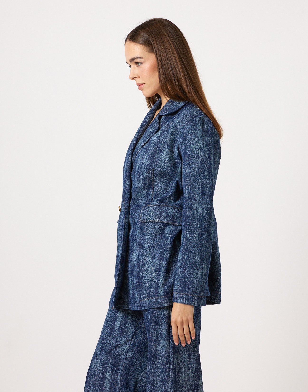 Double-breasted denim blazer