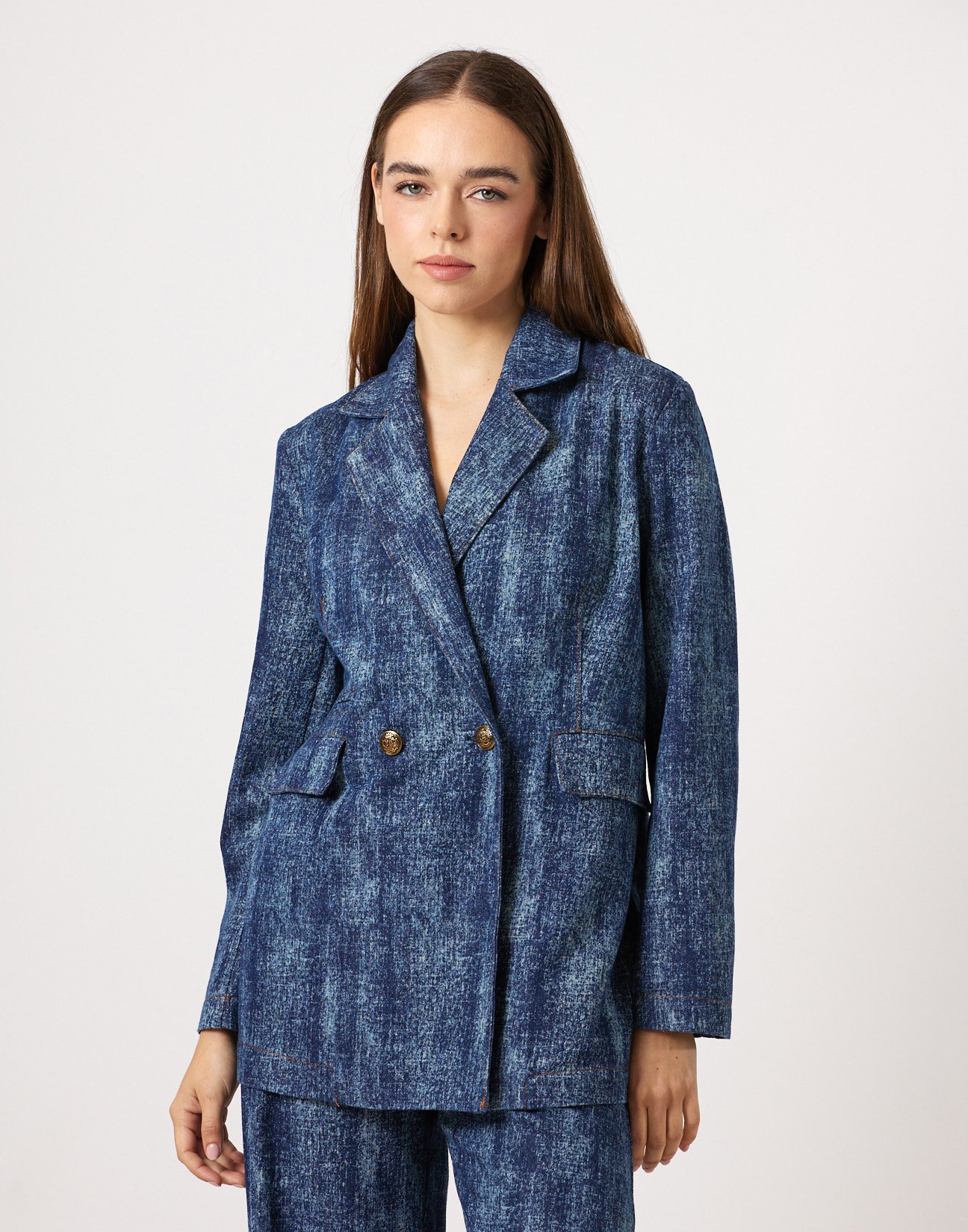 Double-breasted denim blazer