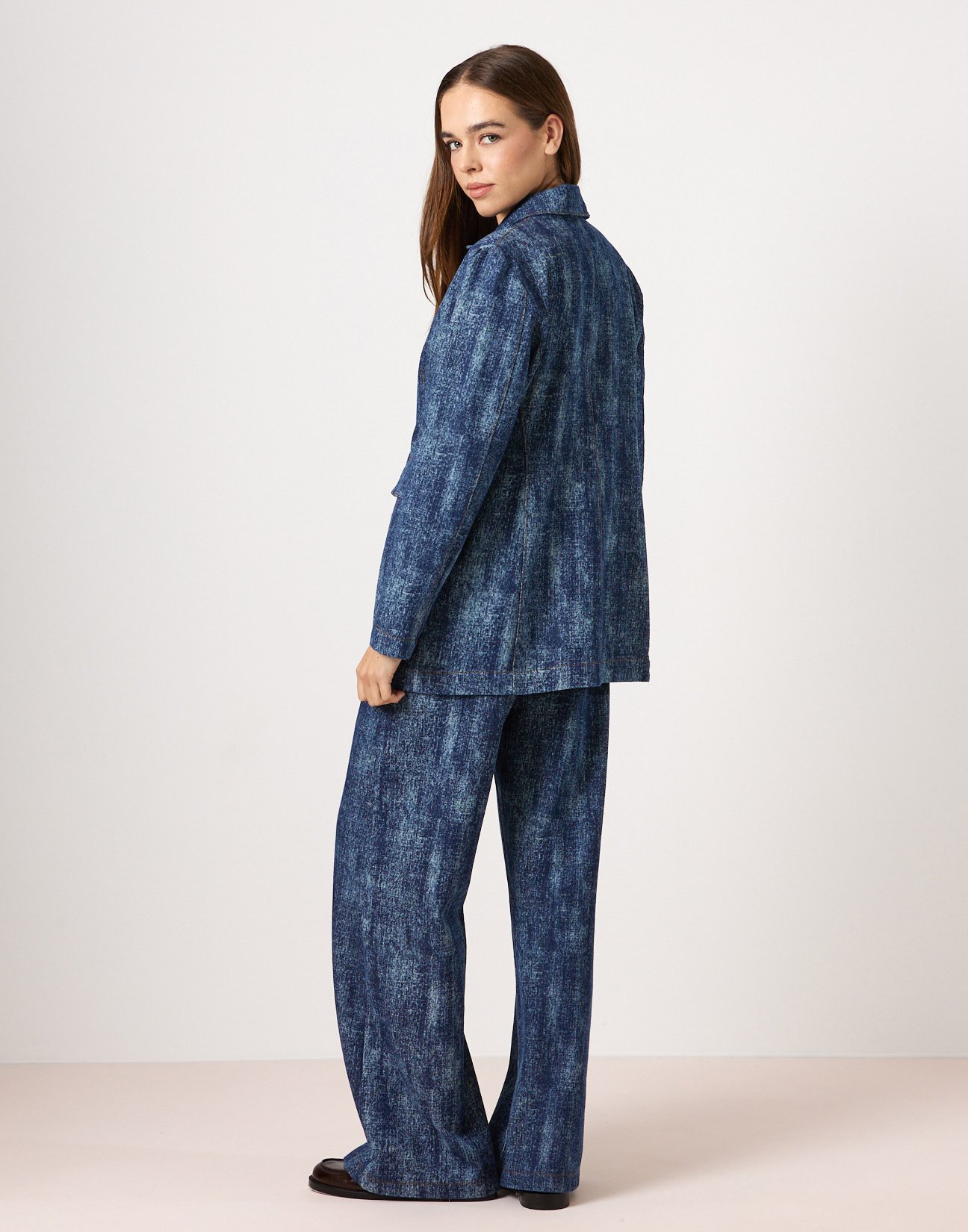 Double-breasted denim blazer