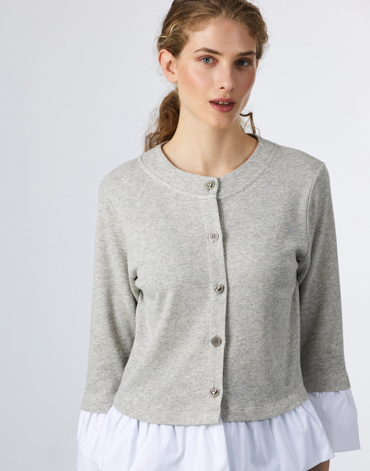 Sweatshirt cardigan with ruffles