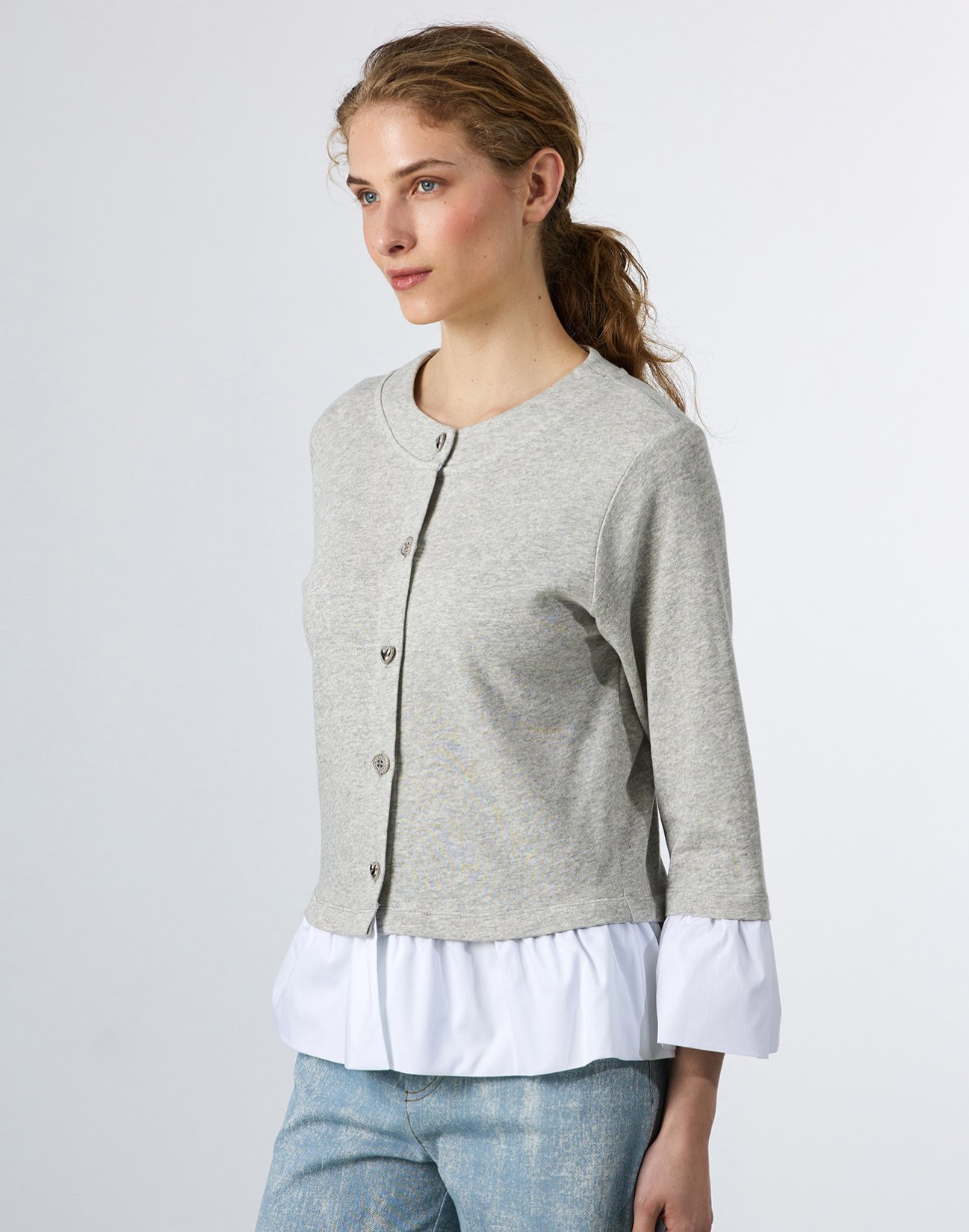 Sweatshirt cardigan with ruffles