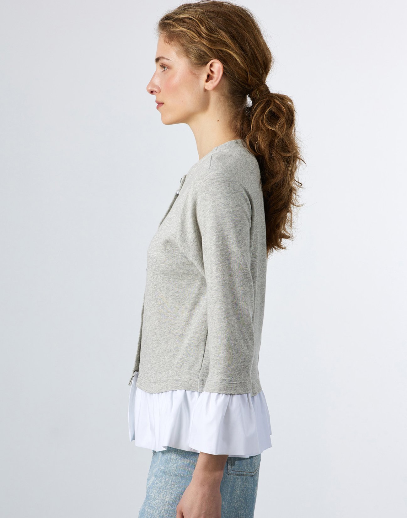 Sweatshirt cardigan with ruffles