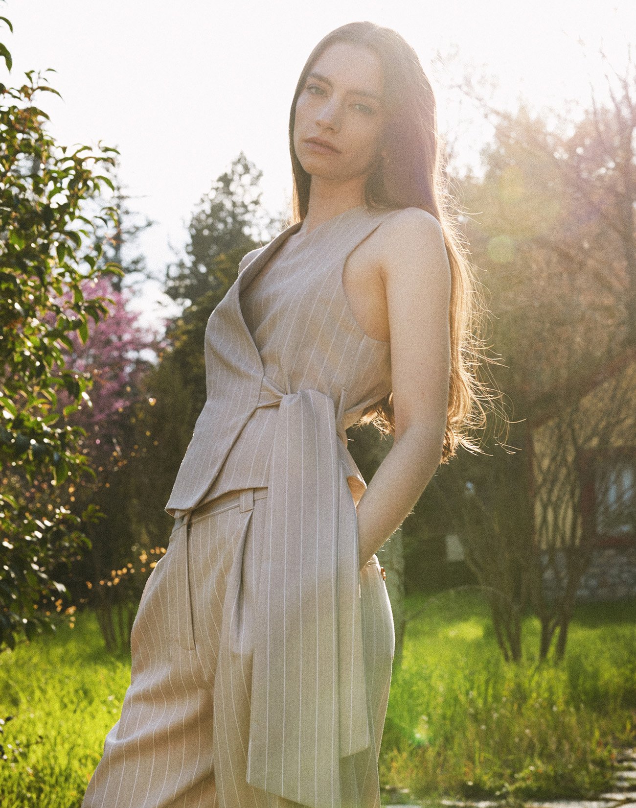 Pinstripe waistcoat with tie