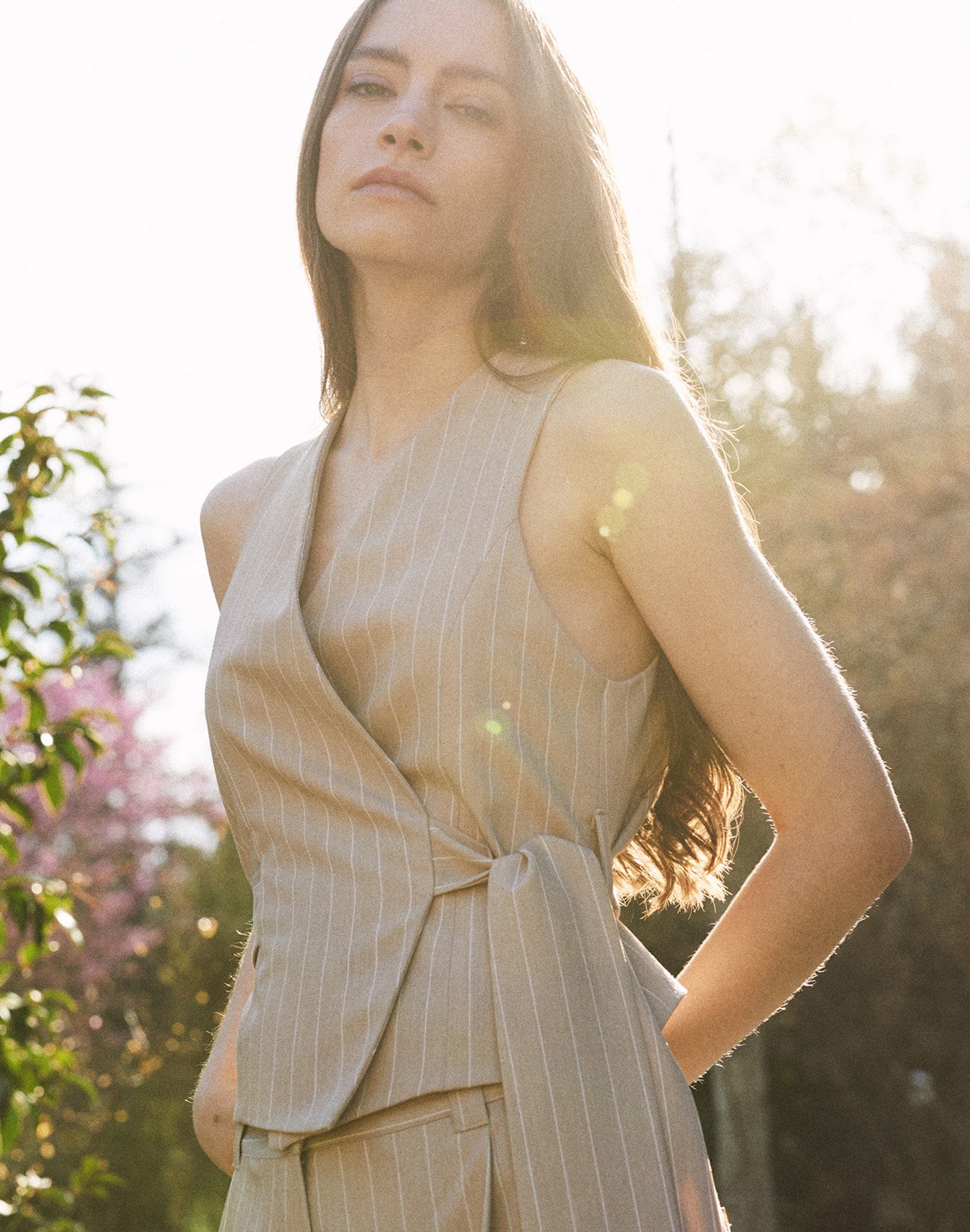 Pinstripe waistcoat with tie