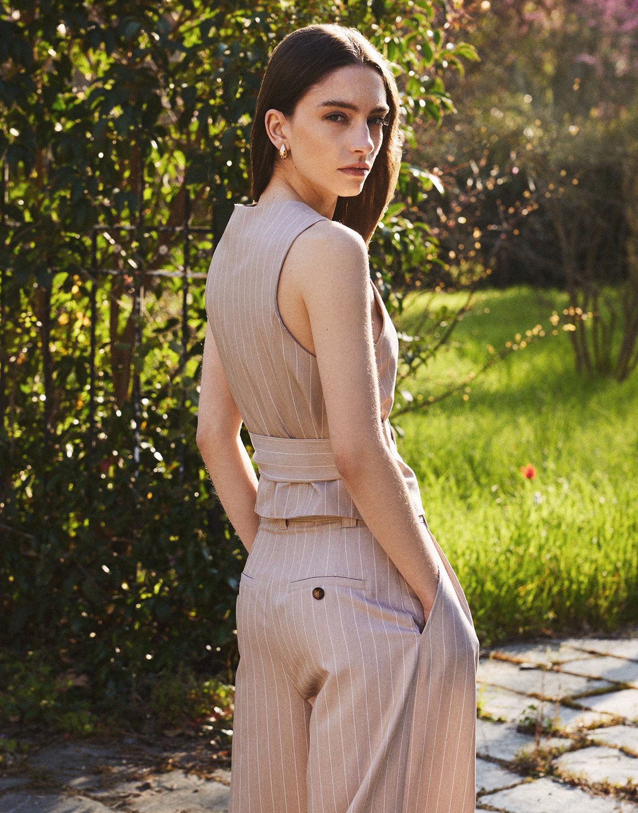 Pinstripe waistcoat with tie