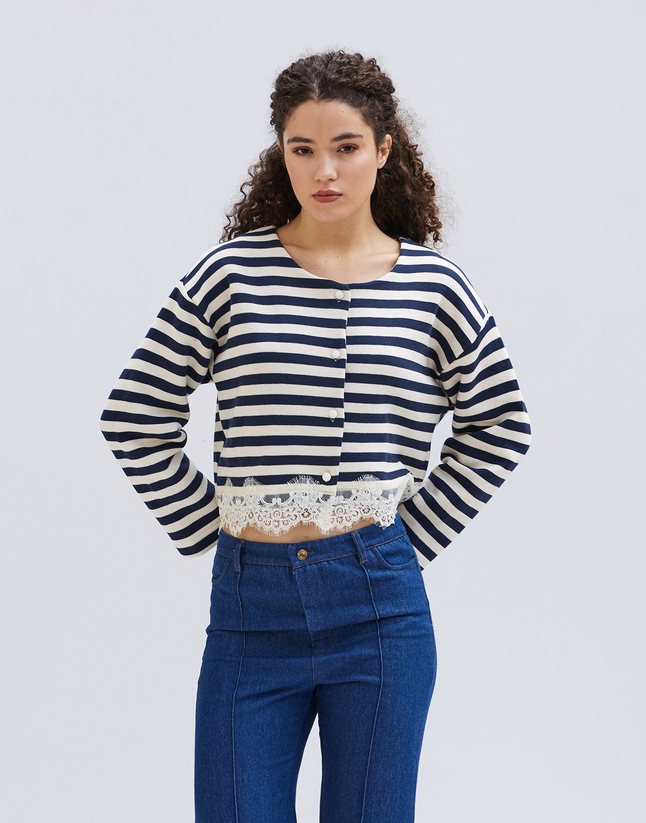 Striped sweatshirt cardigan