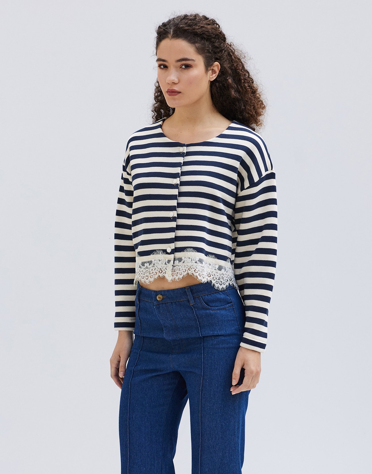 Striped sweatshirt cardigan