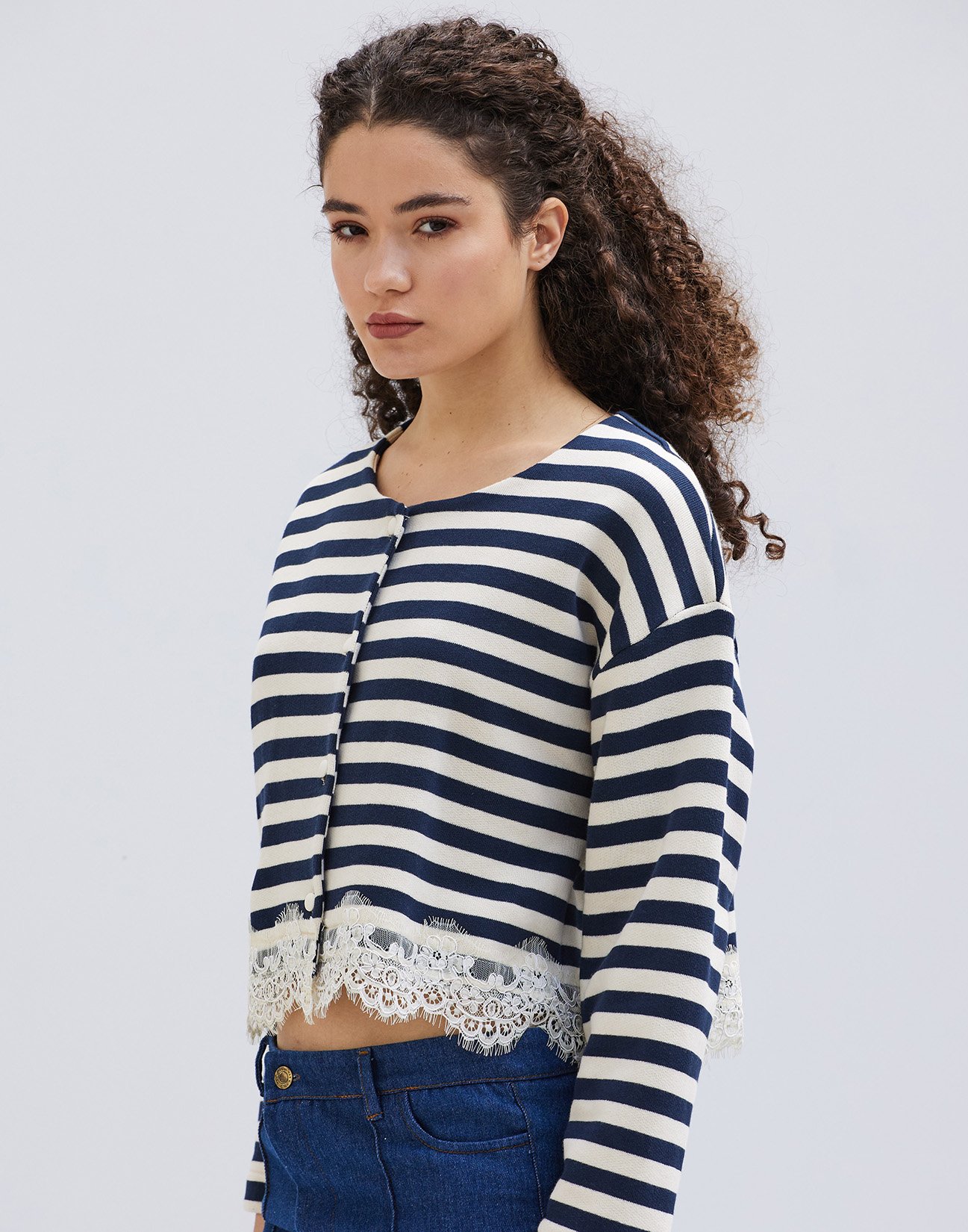 Striped sweatshirt cardigan