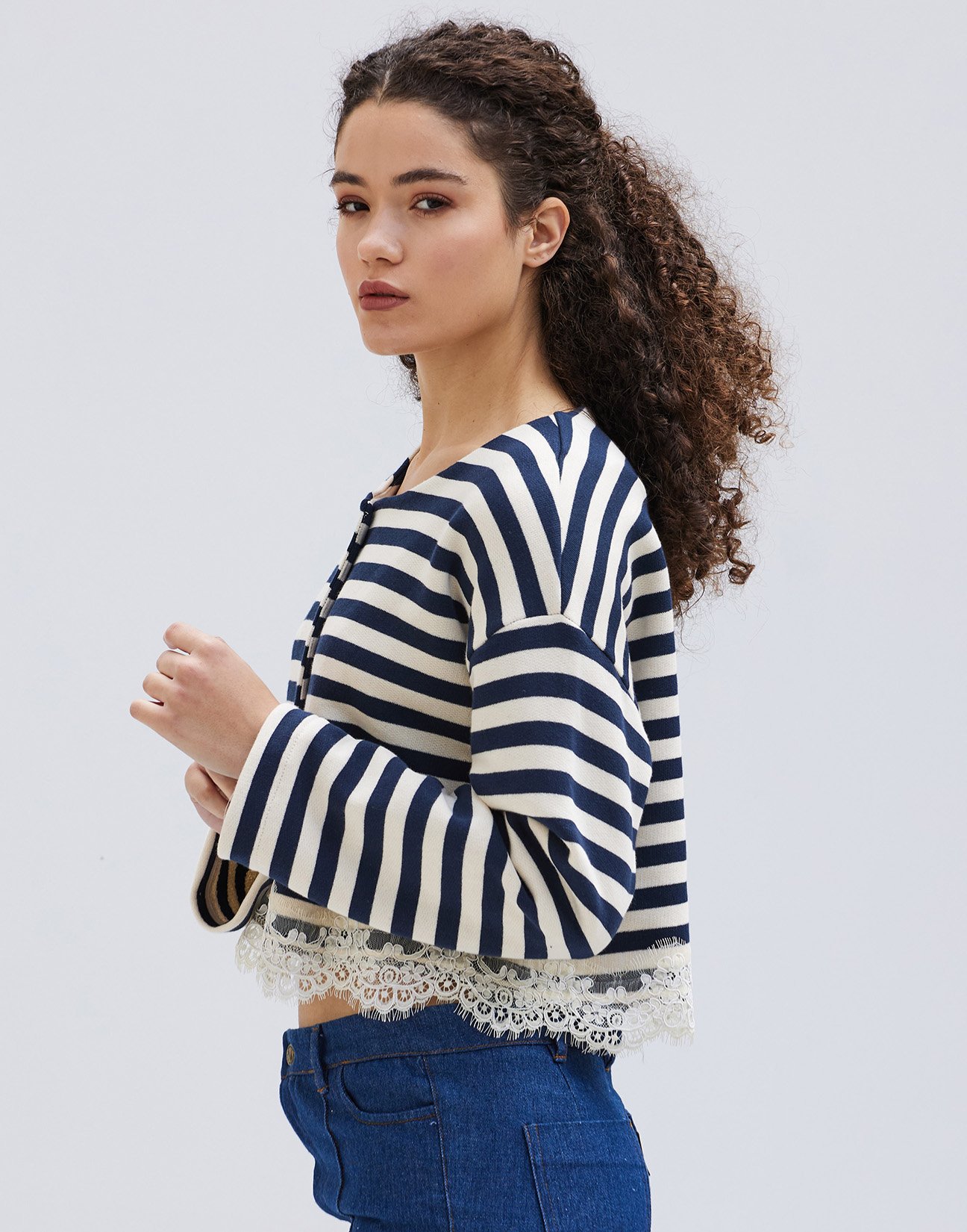Striped sweatshirt cardigan