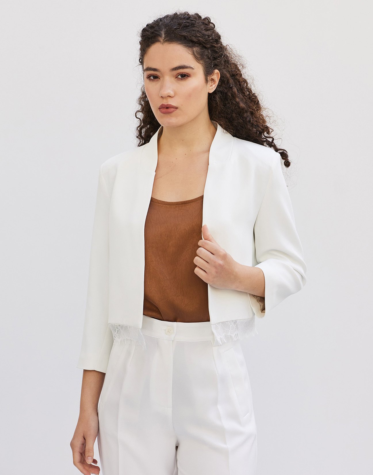Crop blazer with lace
