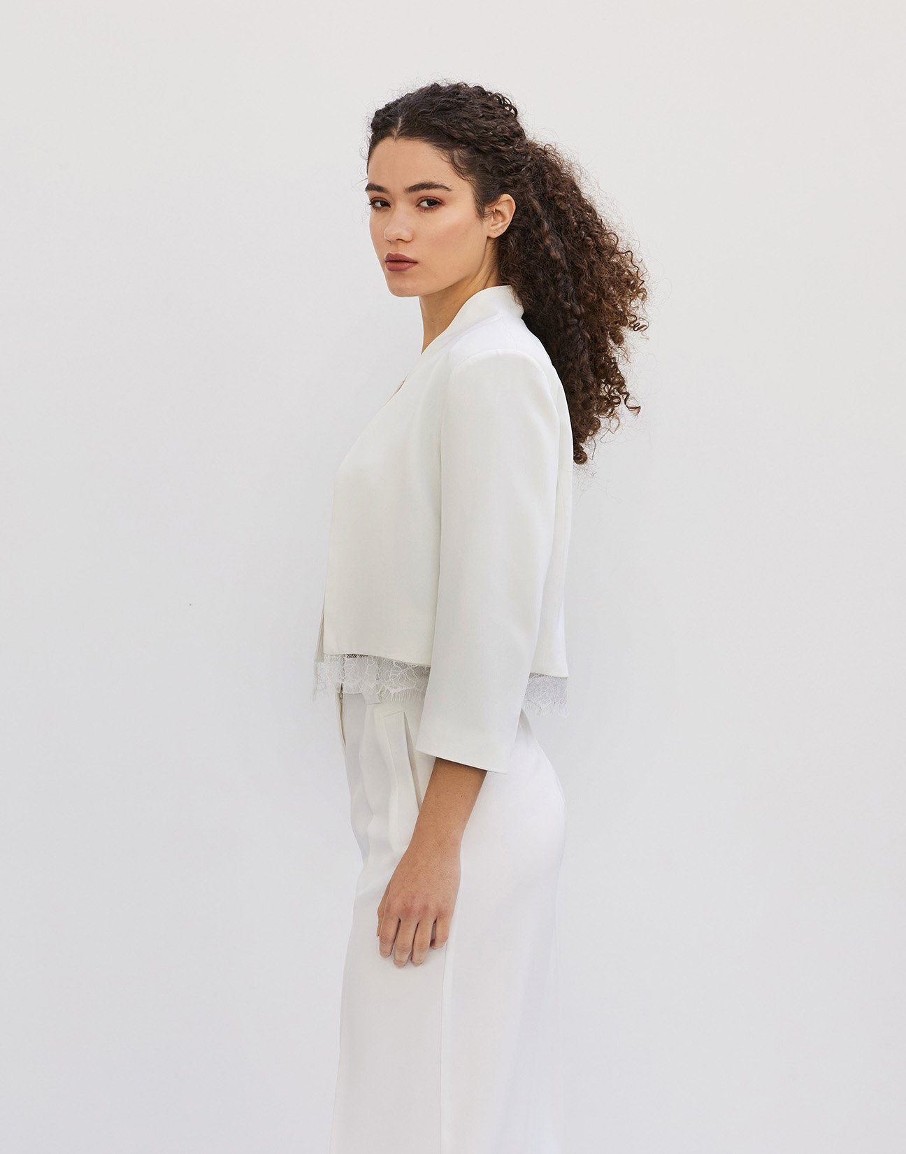 Crop blazer with lace