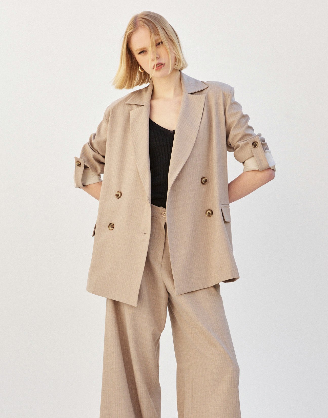 Pinstripe blazer with turn up sleeves