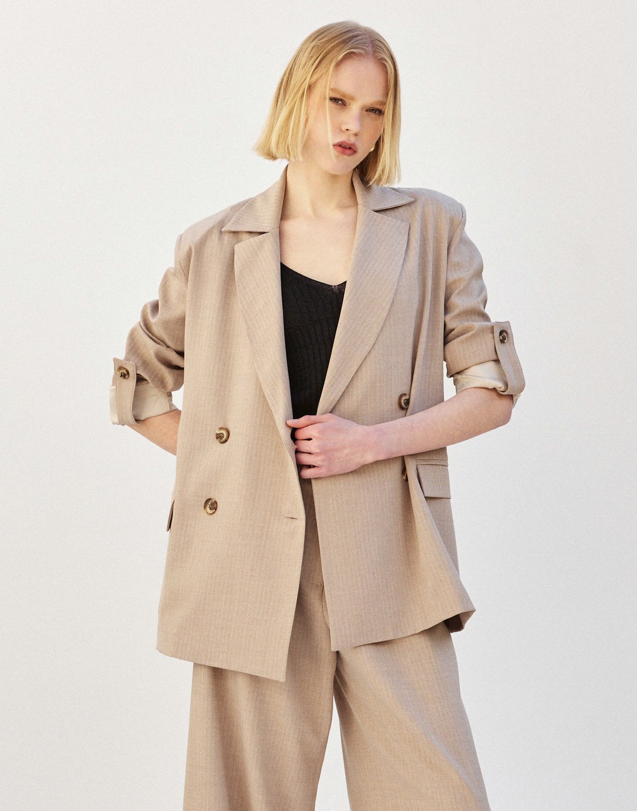 Pinstripe blazer with turn up sleeves