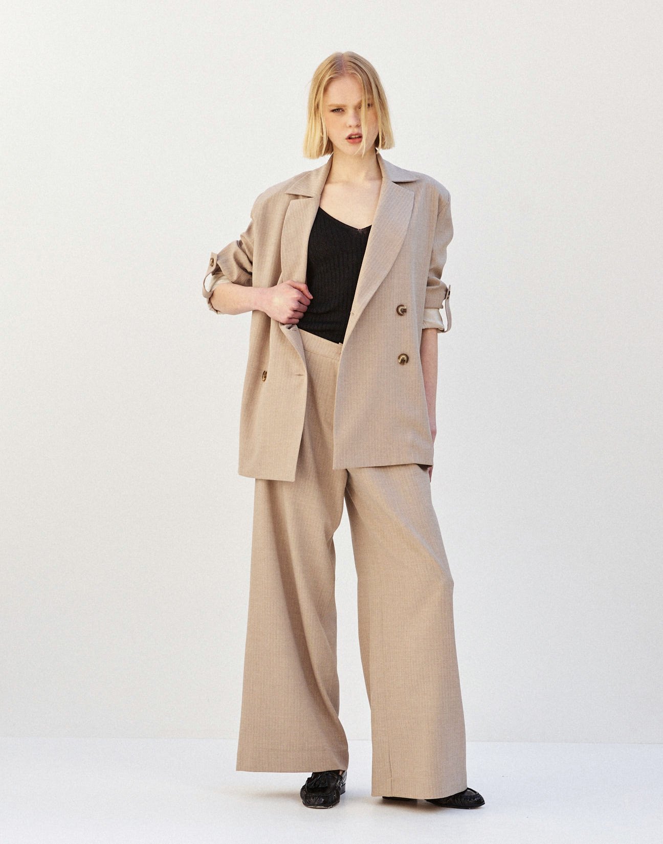 Pinstripe blazer with turn up sleeves