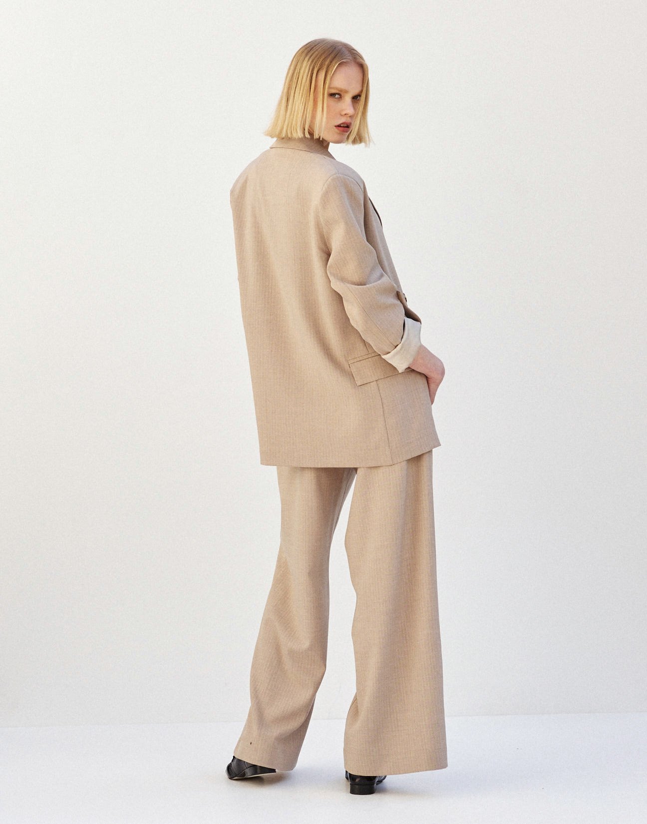 Pinstripe blazer with turn up sleeves