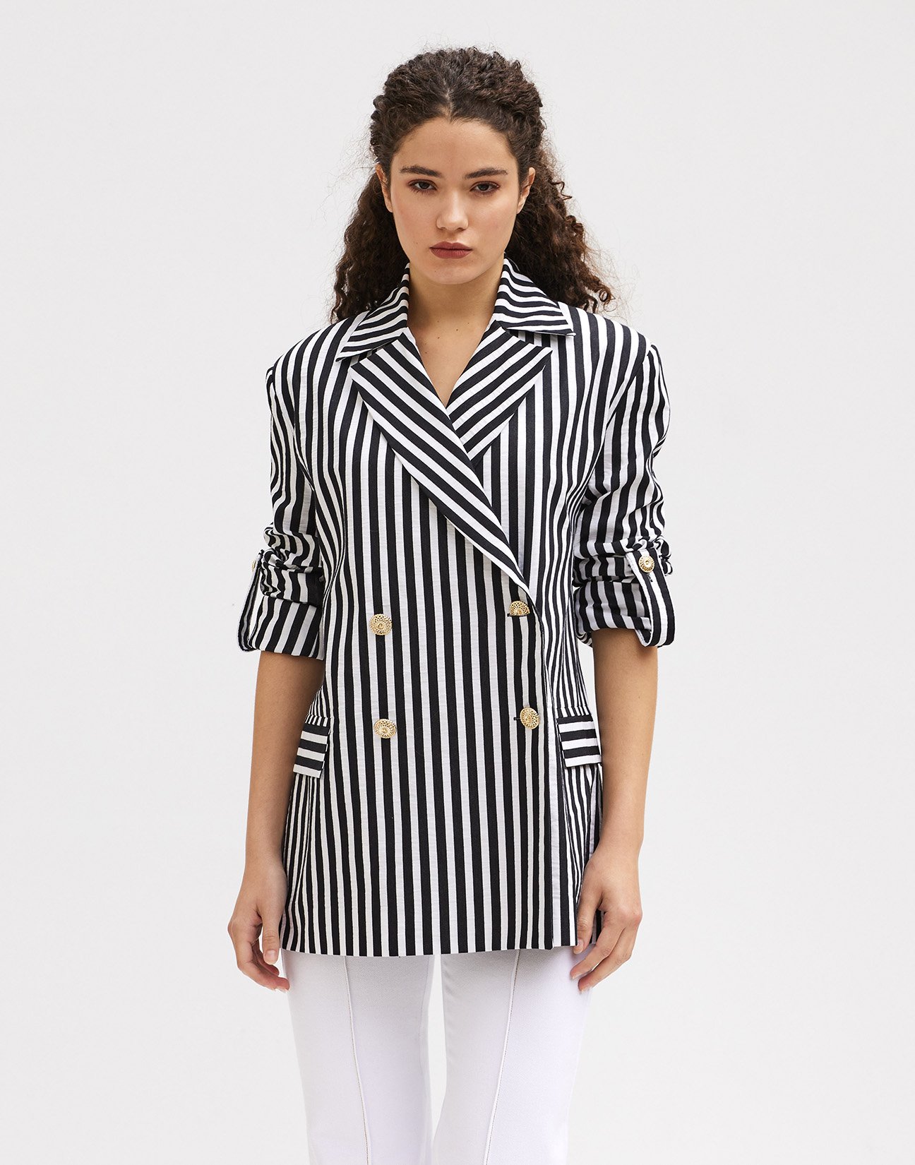 Striped blazer with turn up sleeves
