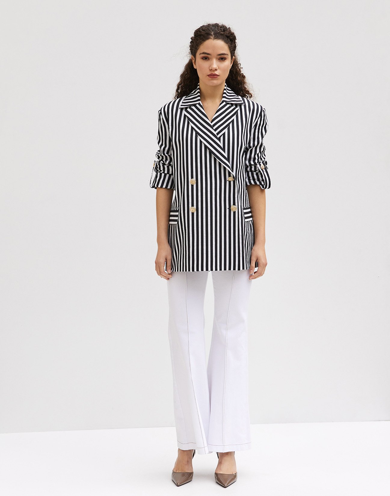 Striped blazer with turn up sleeves
