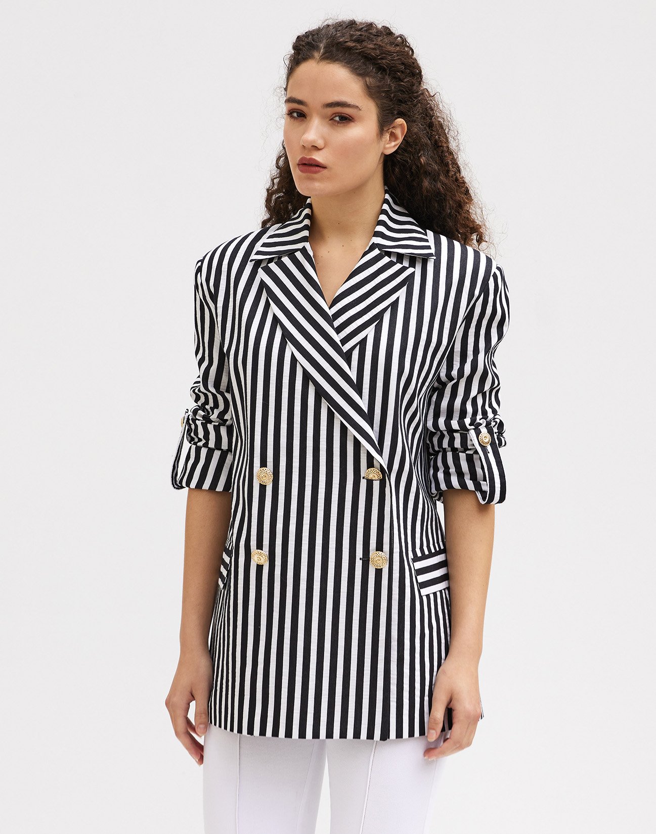 Striped blazer with turn up sleeves