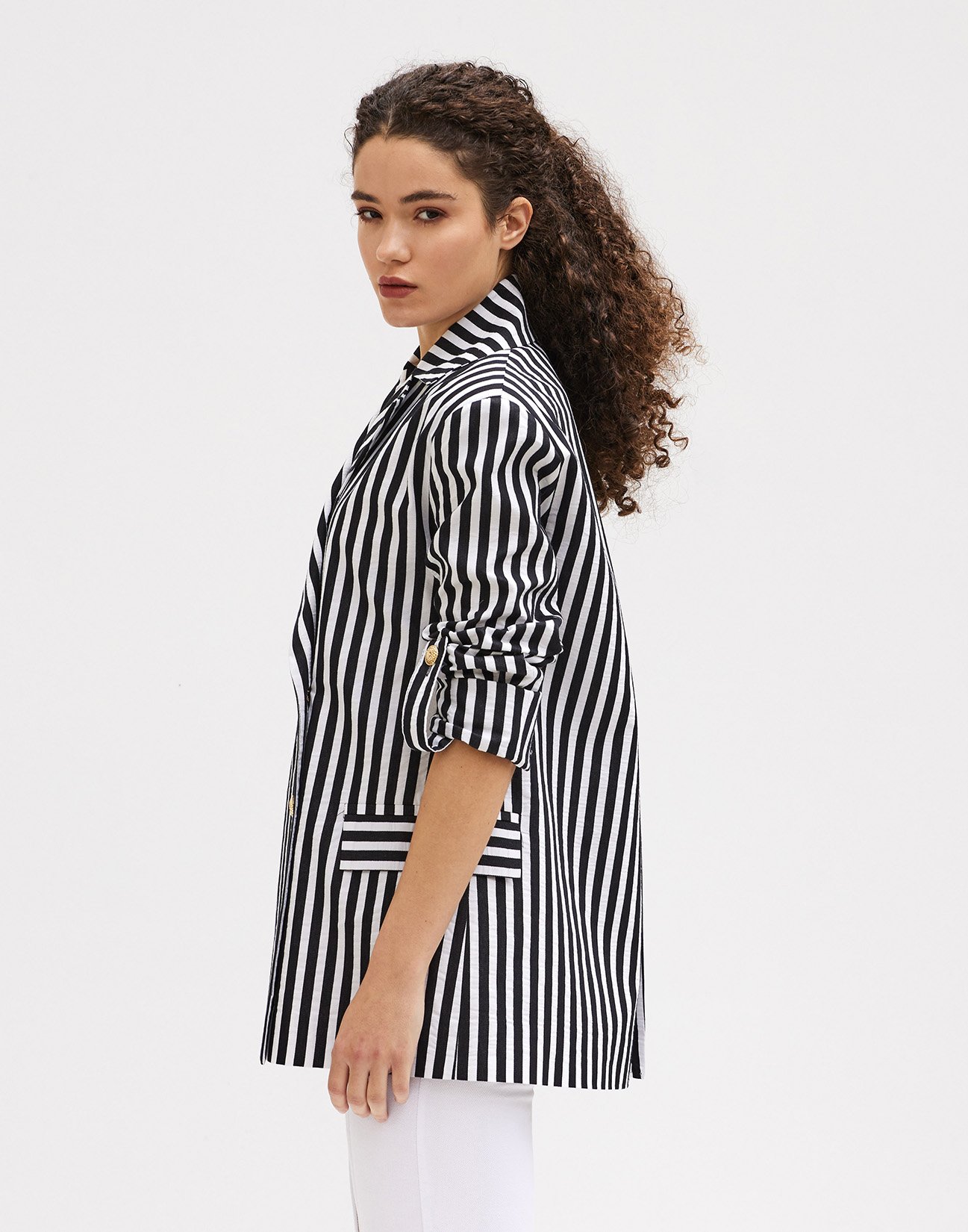 Striped blazer with turn up sleeves