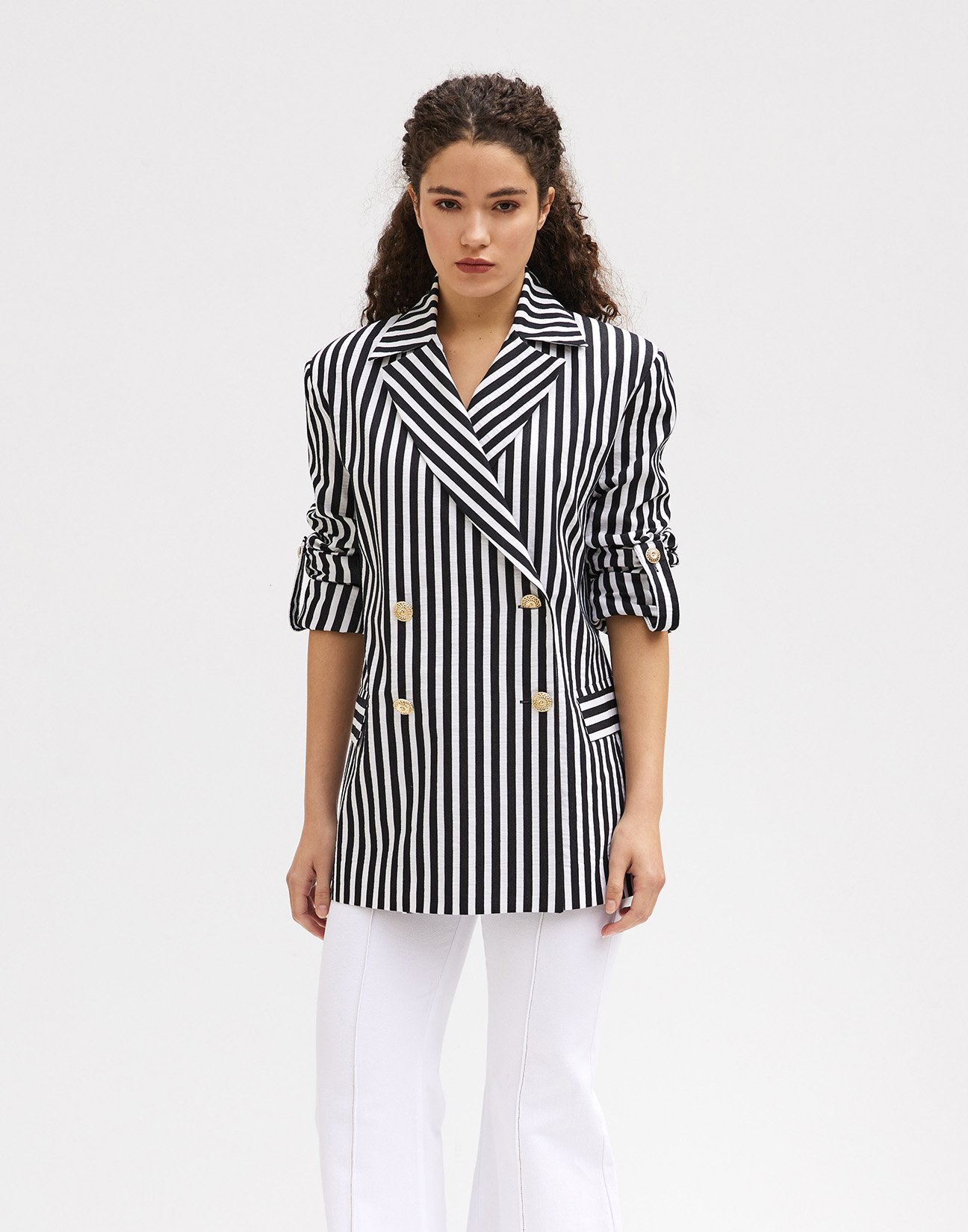 Striped blazer with turn up sleeves