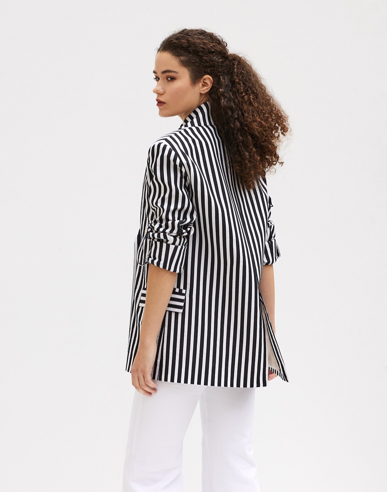 Striped blazer with turn up sleeves