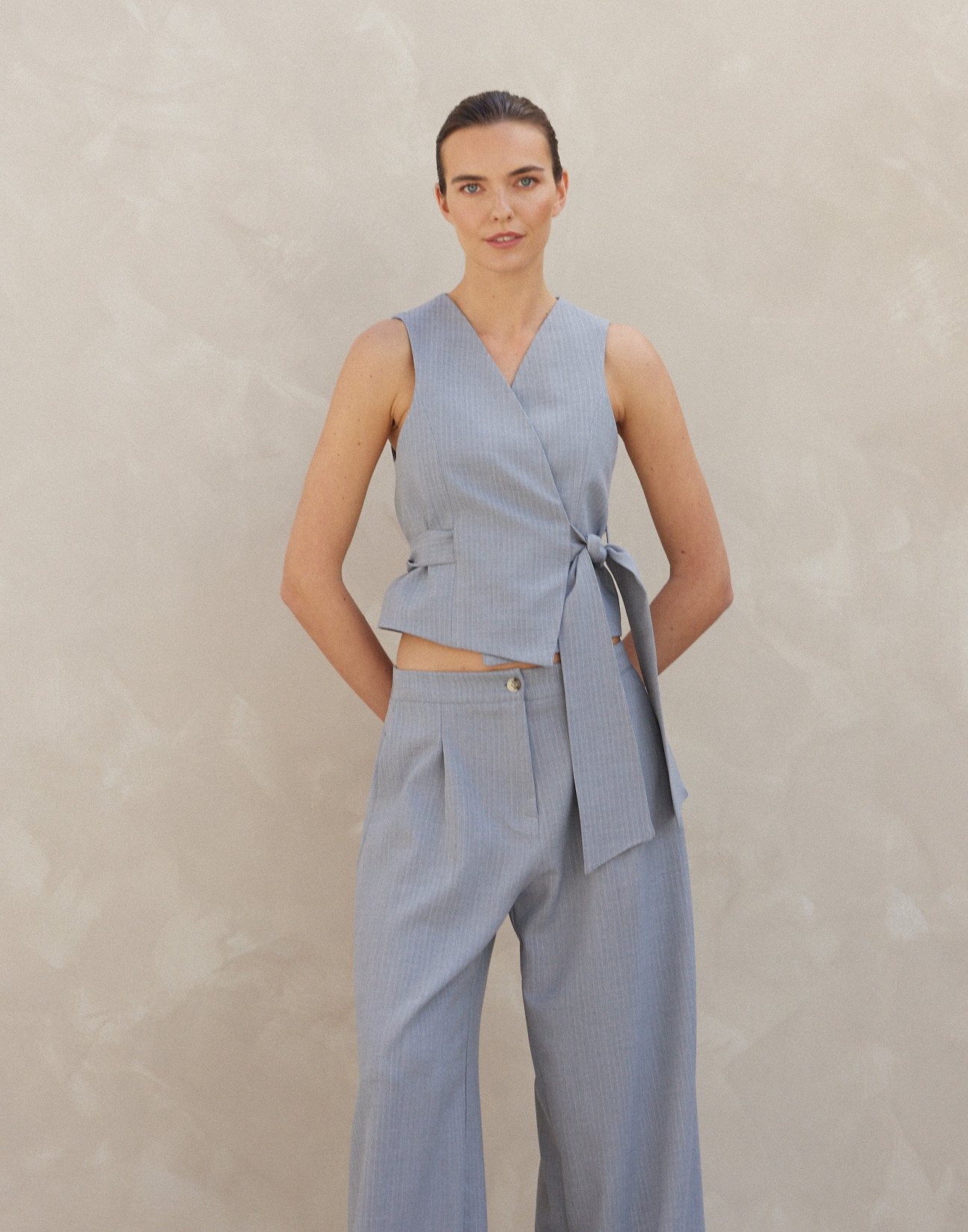 Pinstripe waistcoat with tie