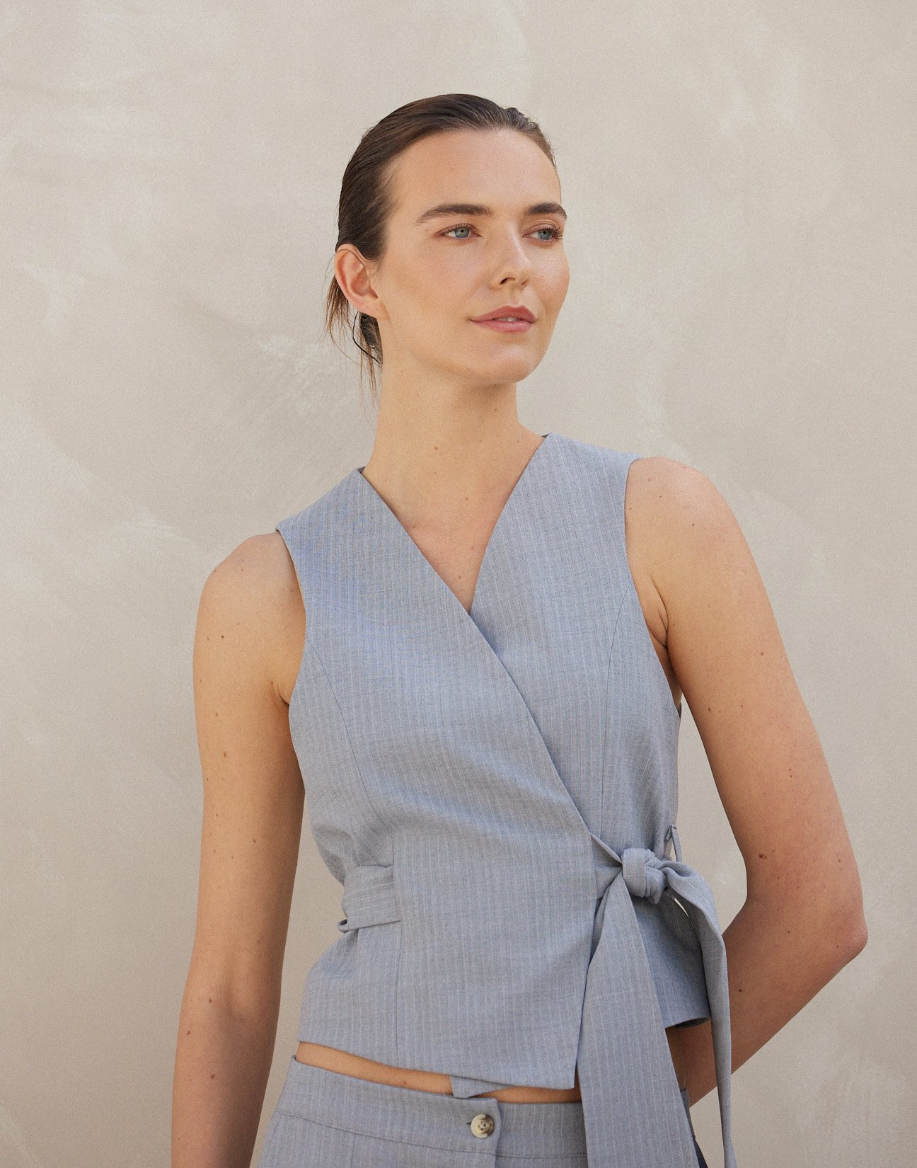 Pinstripe waistcoat with tie
