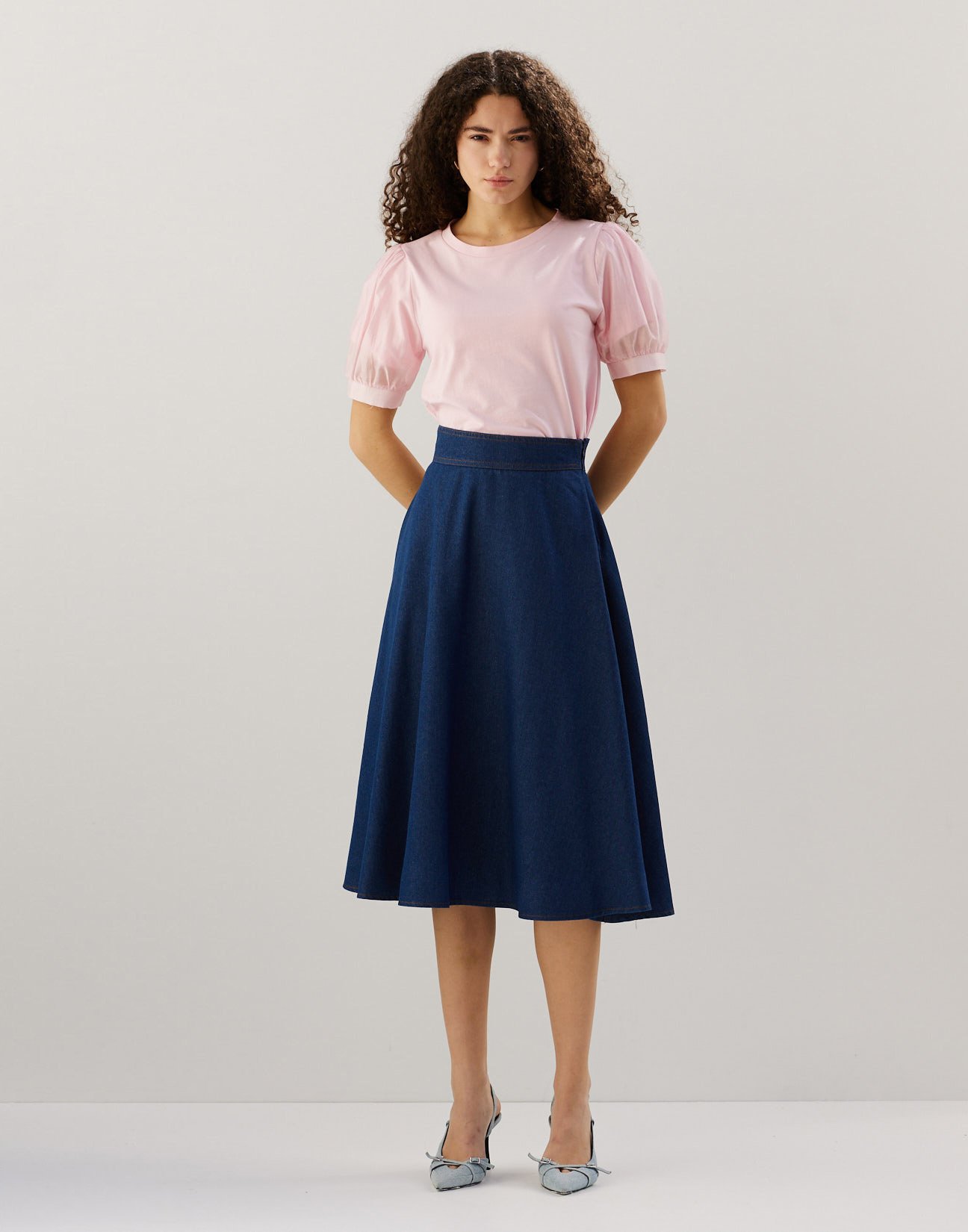 Denim midi skirt