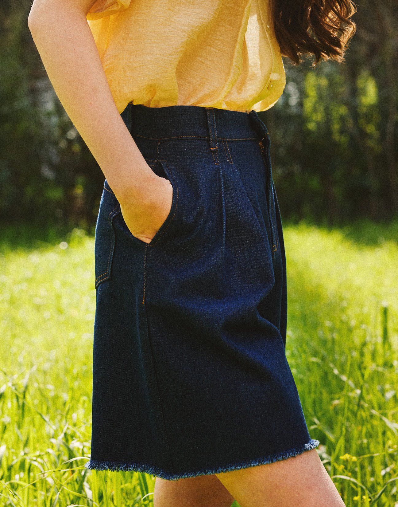 Denim shorts with frayed detail