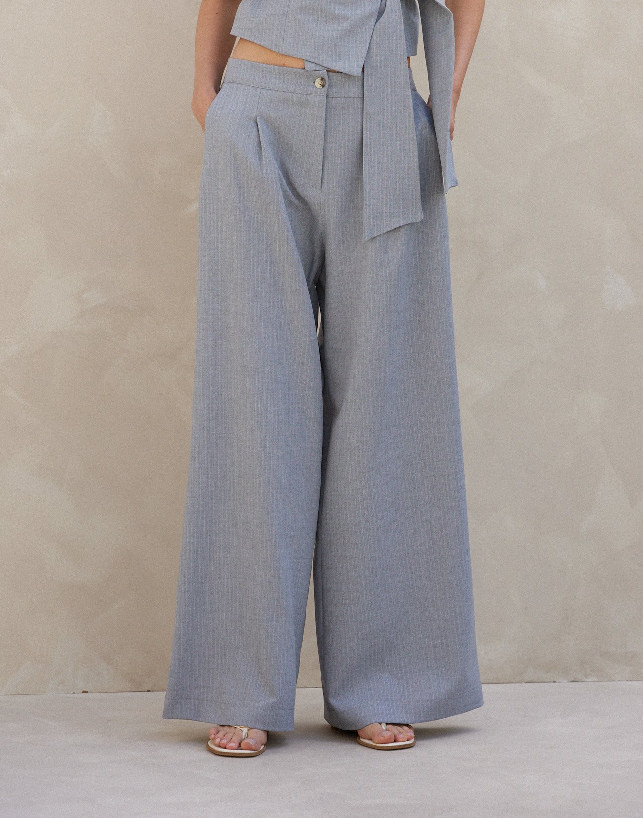 Pinstripe trousers with pleats