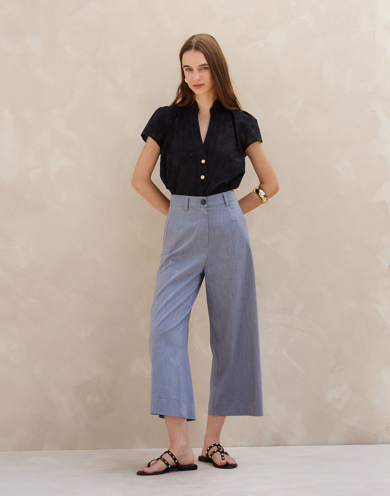 High waist linen culotte