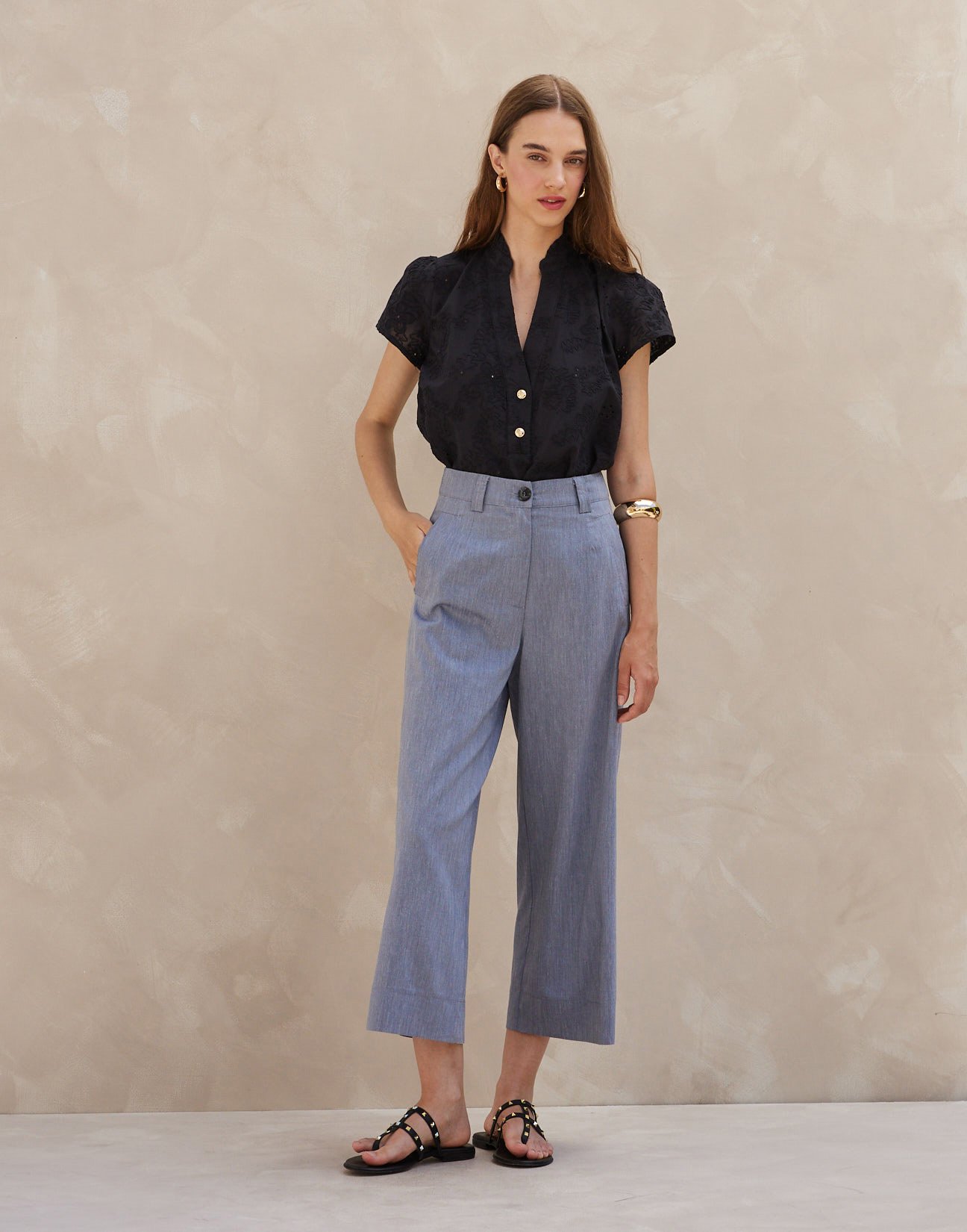 High waist linen culotte
