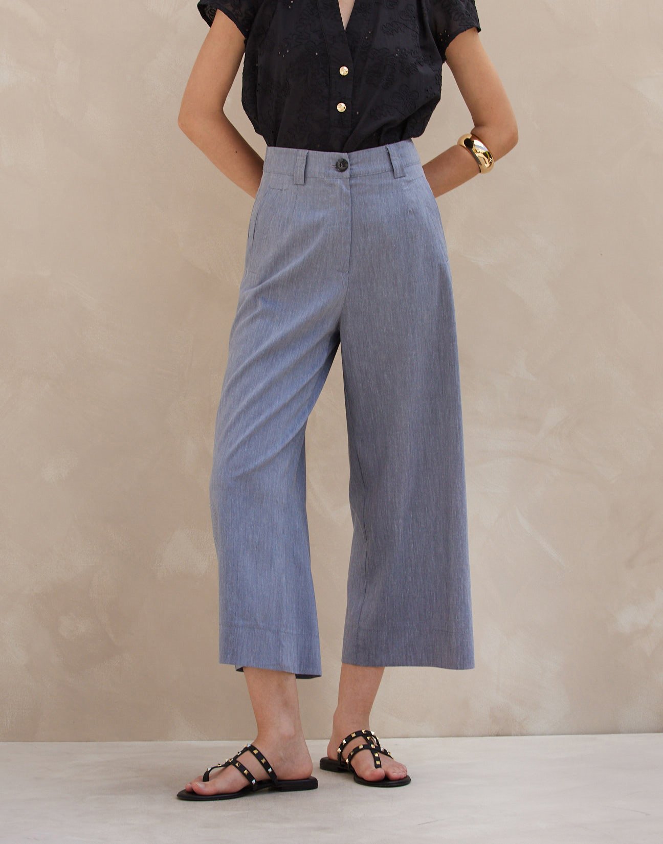 High waist linen culotte