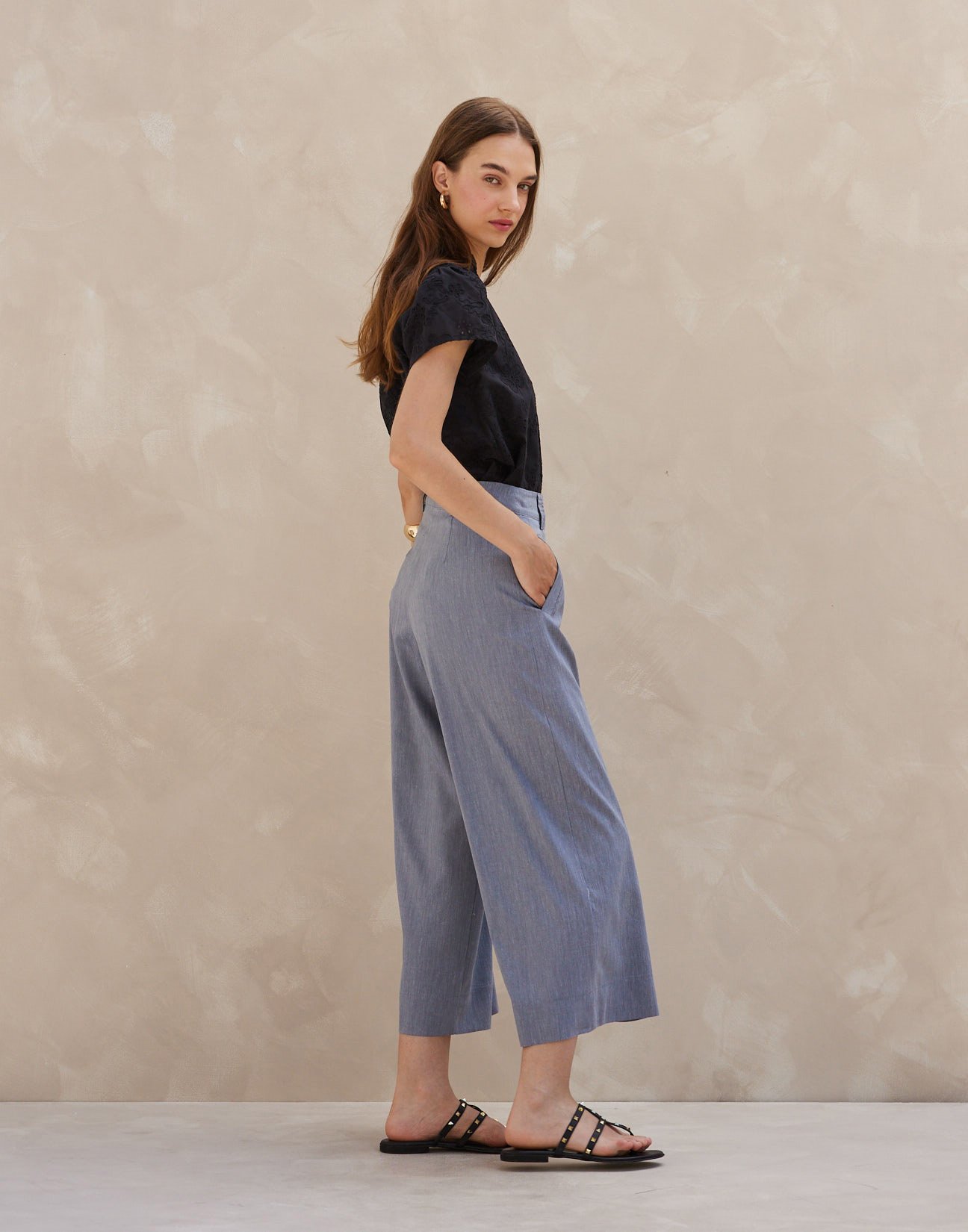 High waist linen culotte