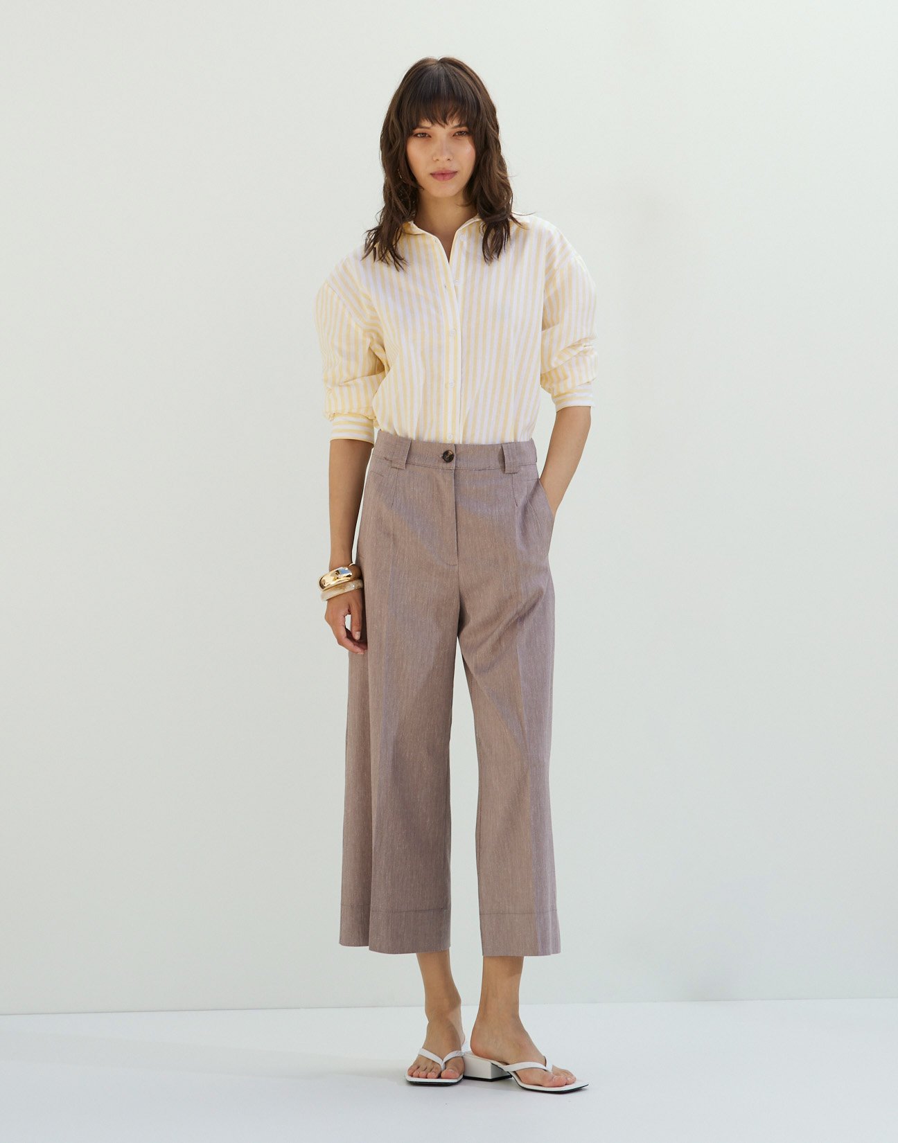 High waist linen culotte