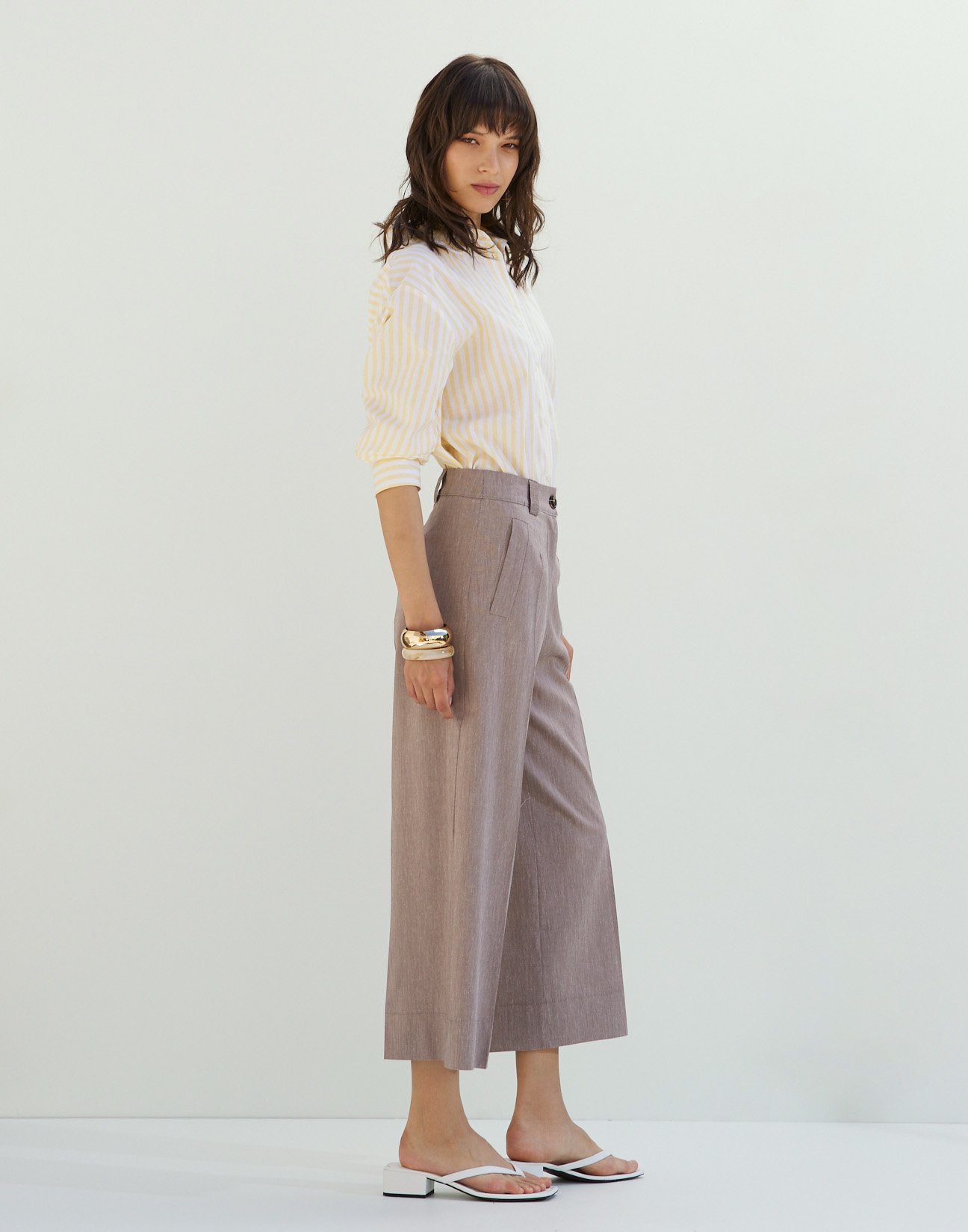 High waist linen culotte