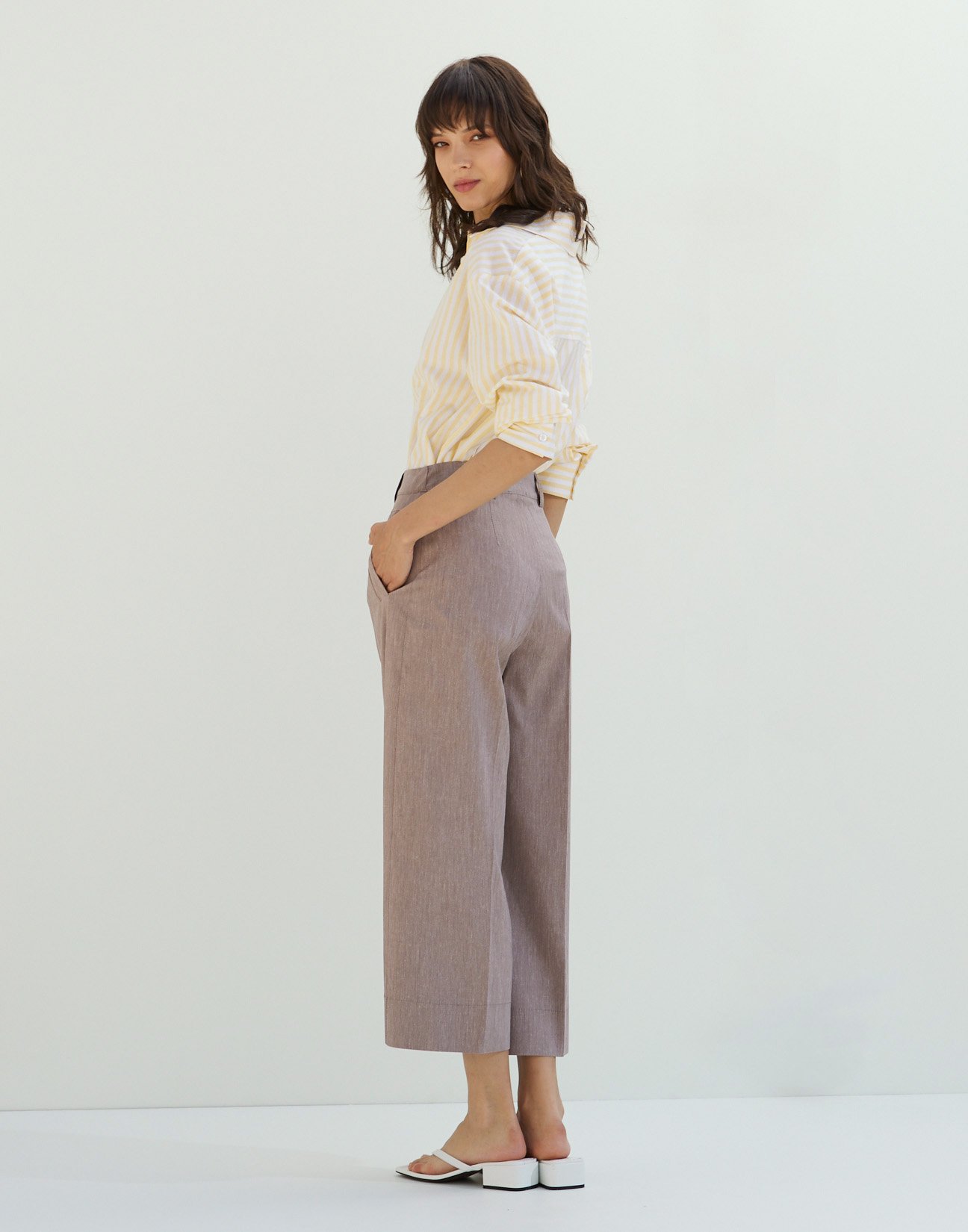 High waist linen culotte