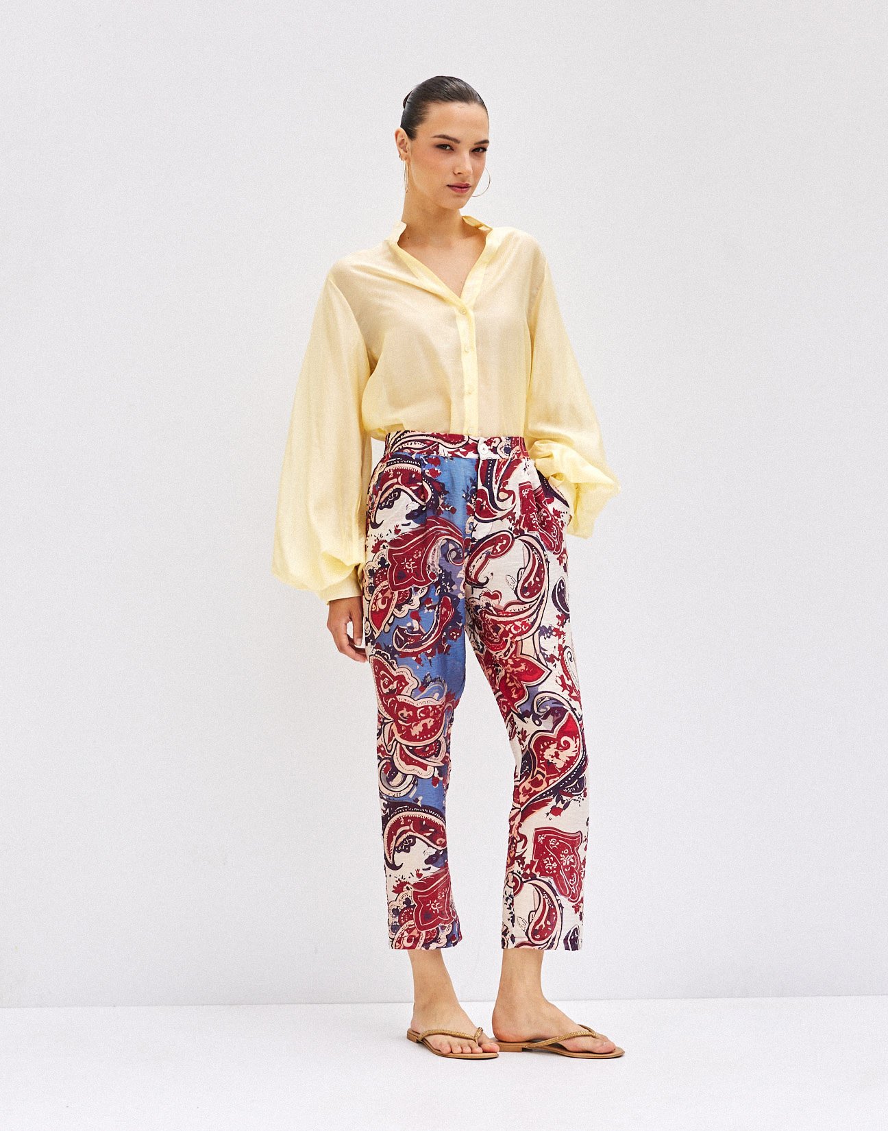 Printed trousers with elastic waist