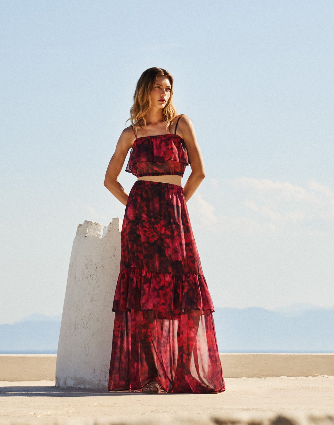 Maxi skirt with ruffles