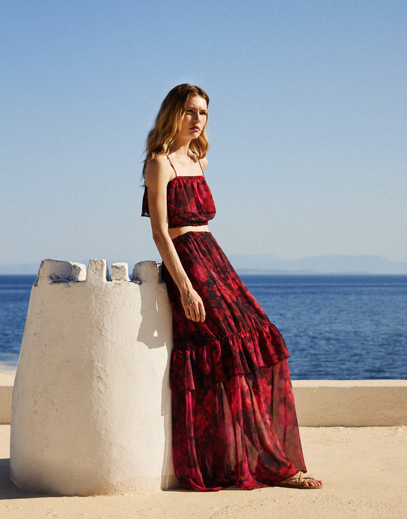 Maxi skirt with ruffles