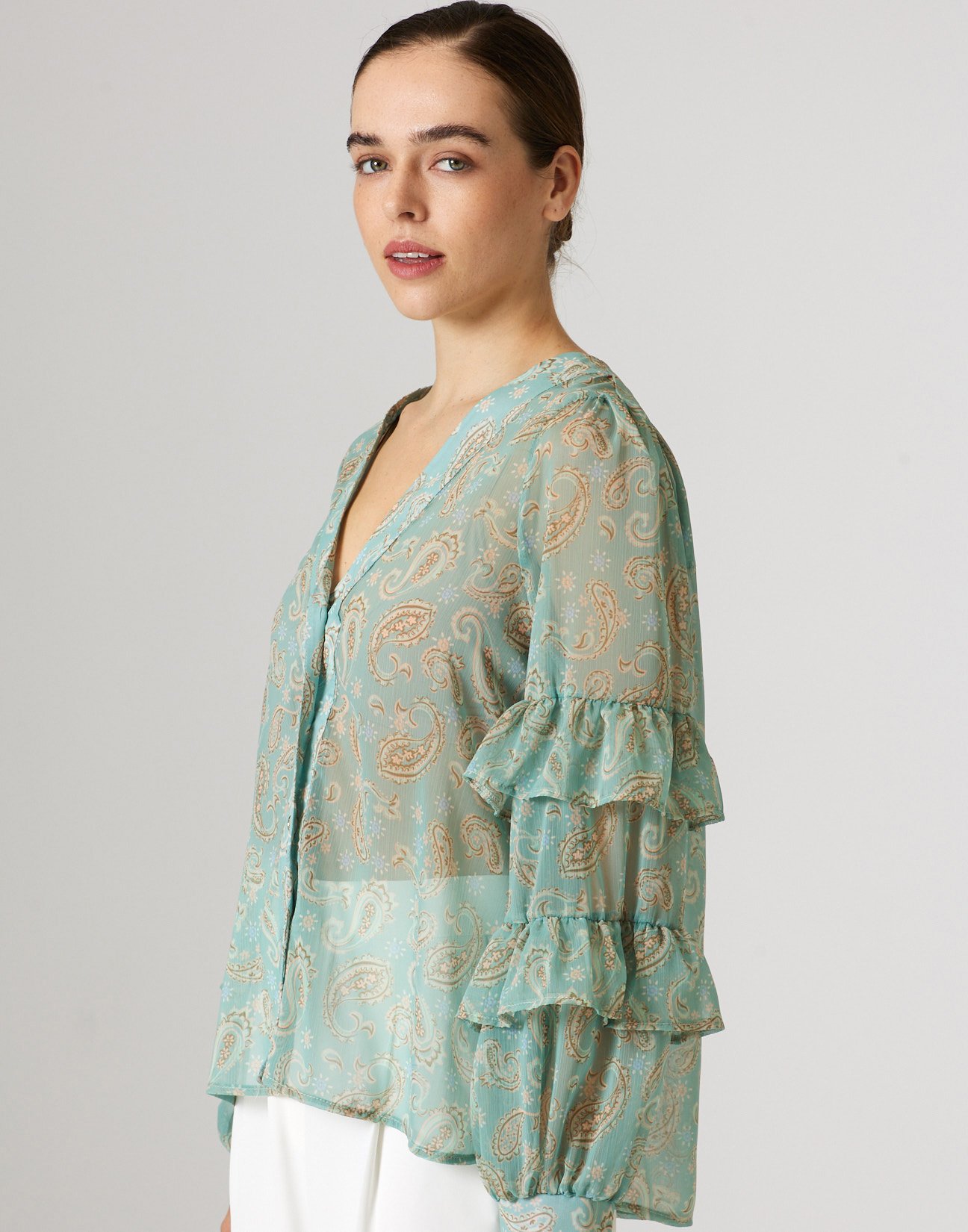 Printed shirt with ruffles