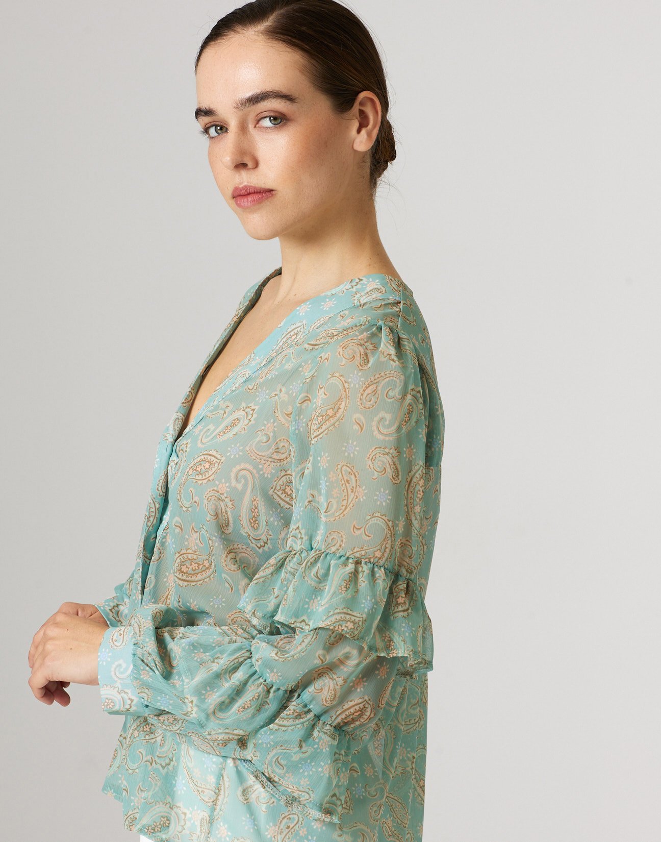 Printed shirt with ruffles